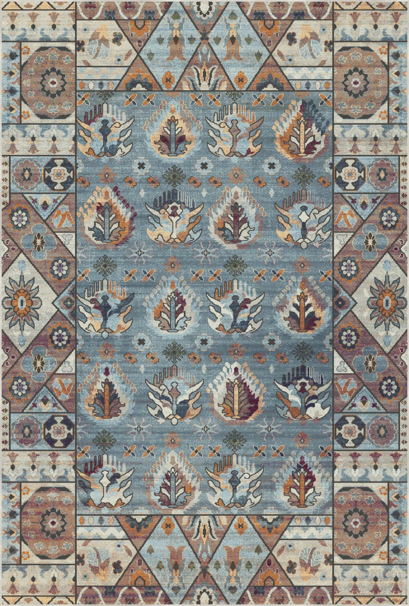 Shirvan Azure Traditioneller Geometrischer Teppich