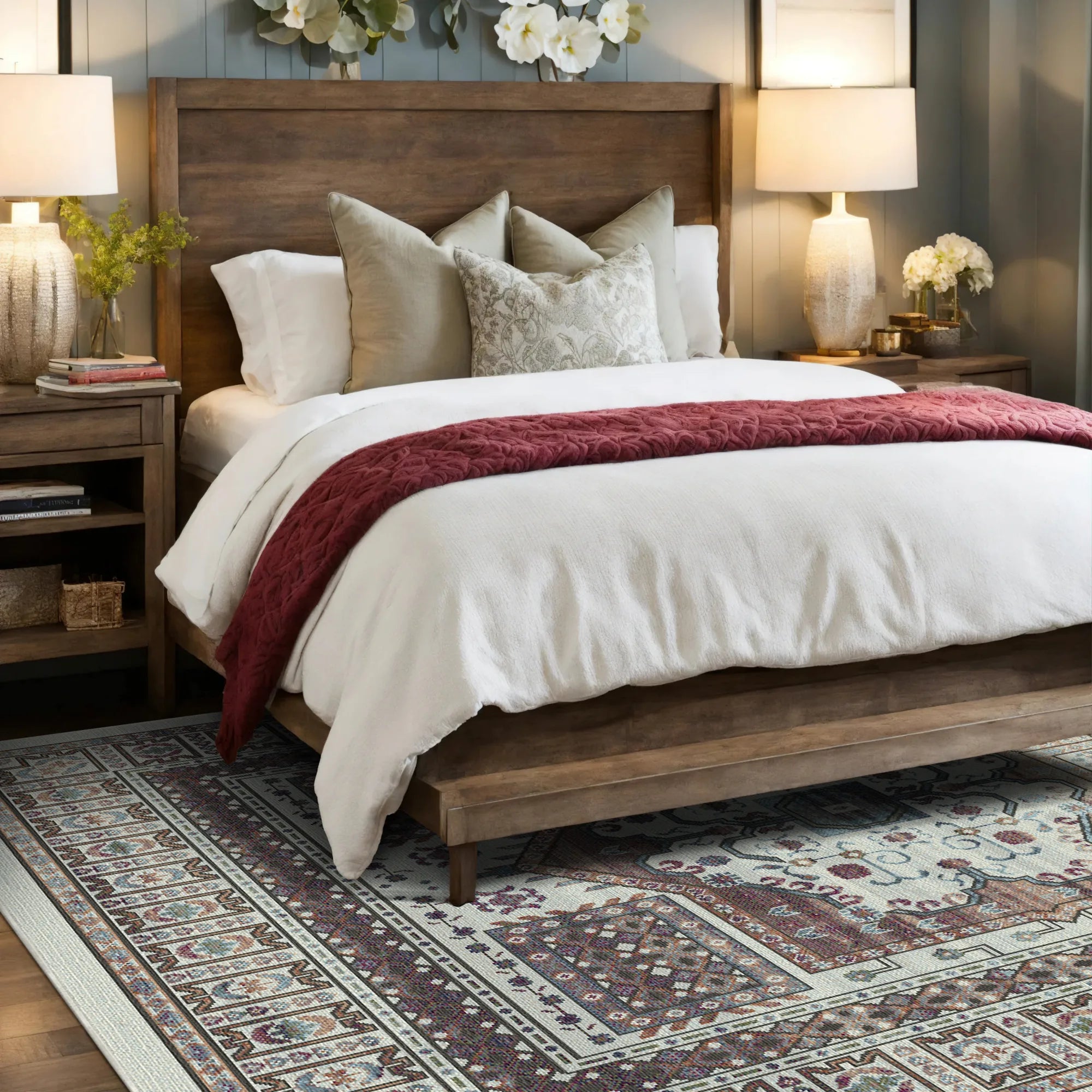 Samarkand Elfenbein Ethno Medaillon Teppich