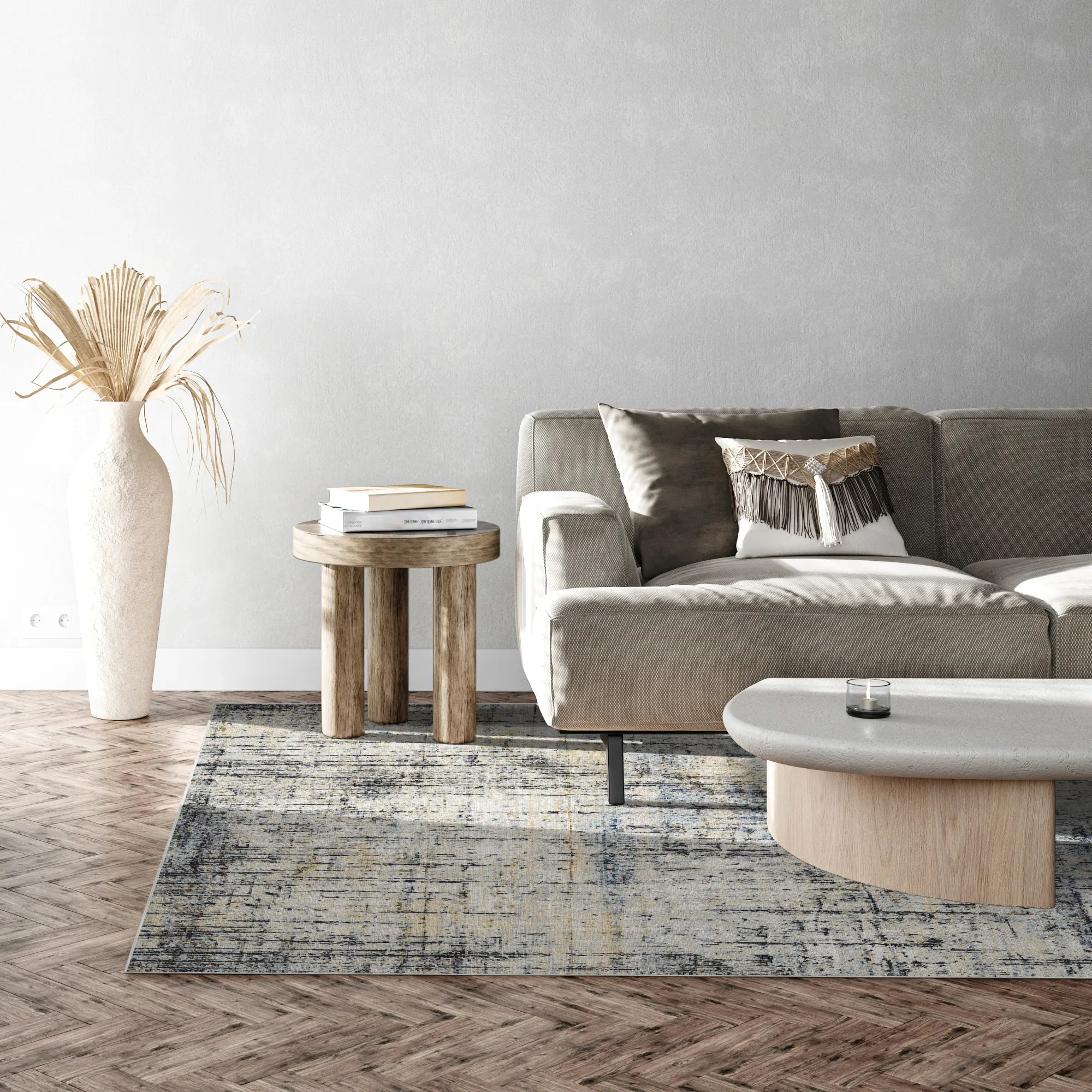 Vintage Blauer Teppich mit Floralem Rankenmuster