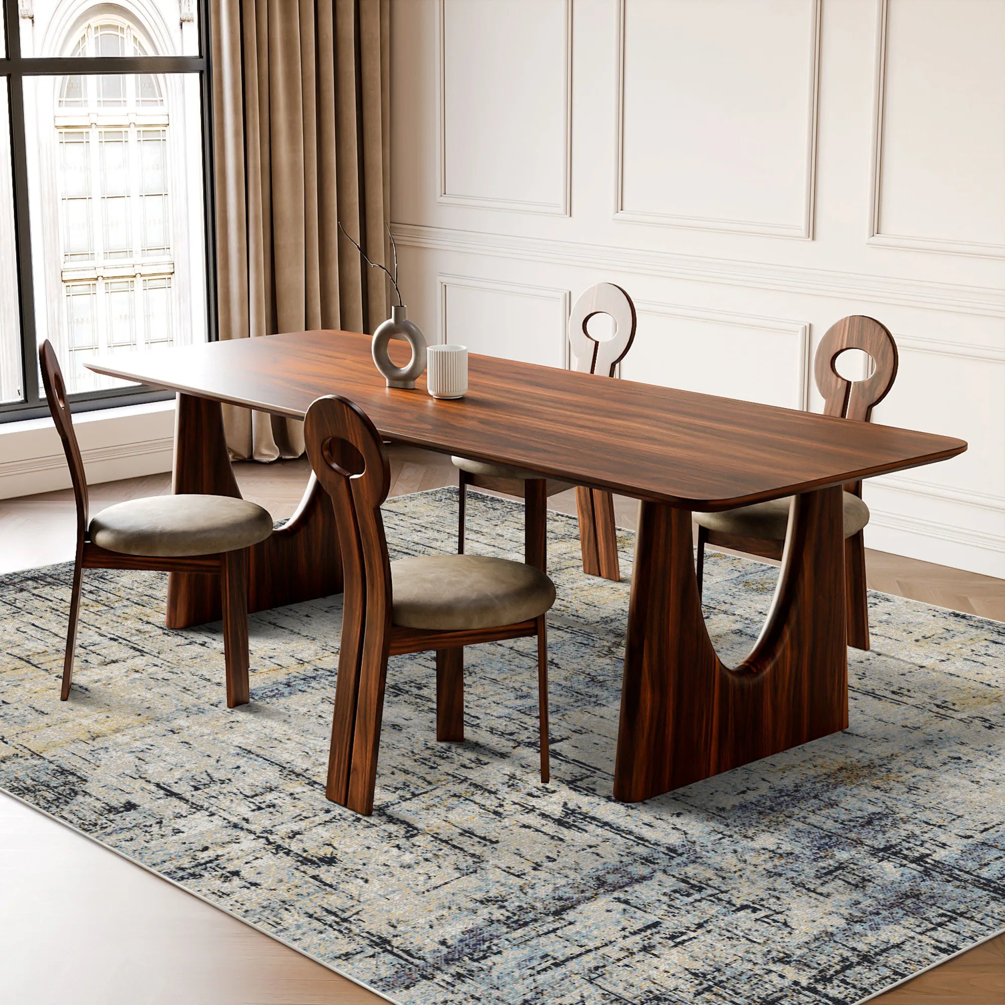 Vintage Blauer Teppich mit Floralem Rankenmuster