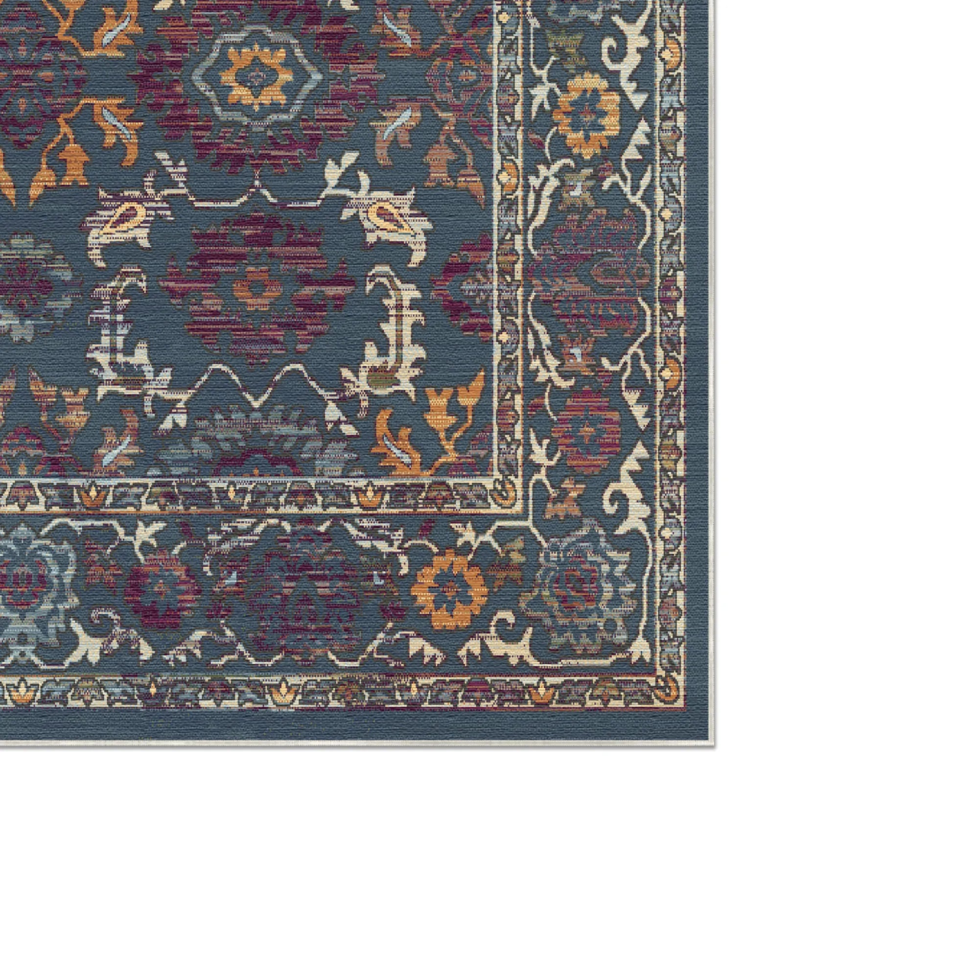 Antiker Indigo Palmetten Blumen-Teppich