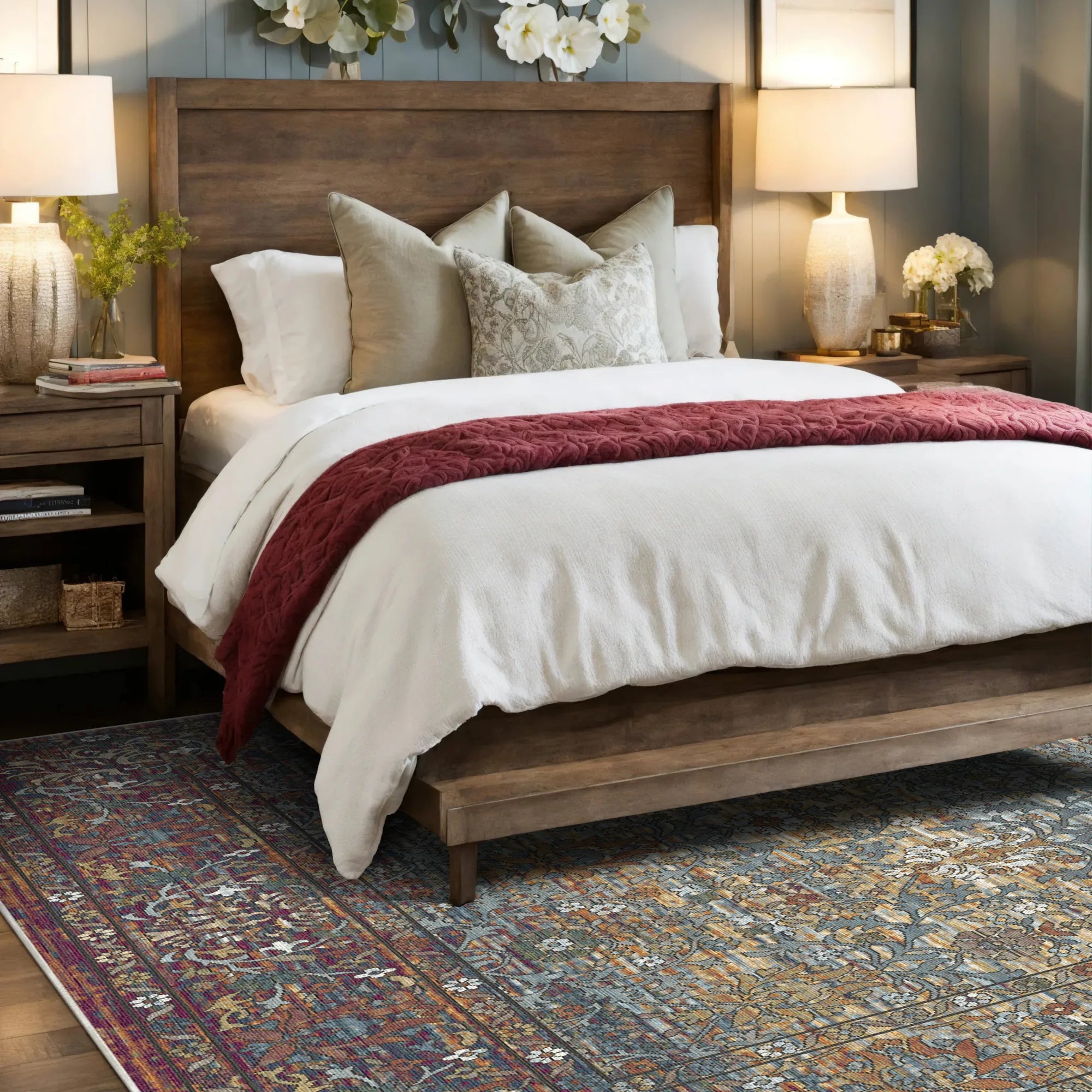 Antiker Teppich mit Mehrfarbigem Wiesenblumenmuster