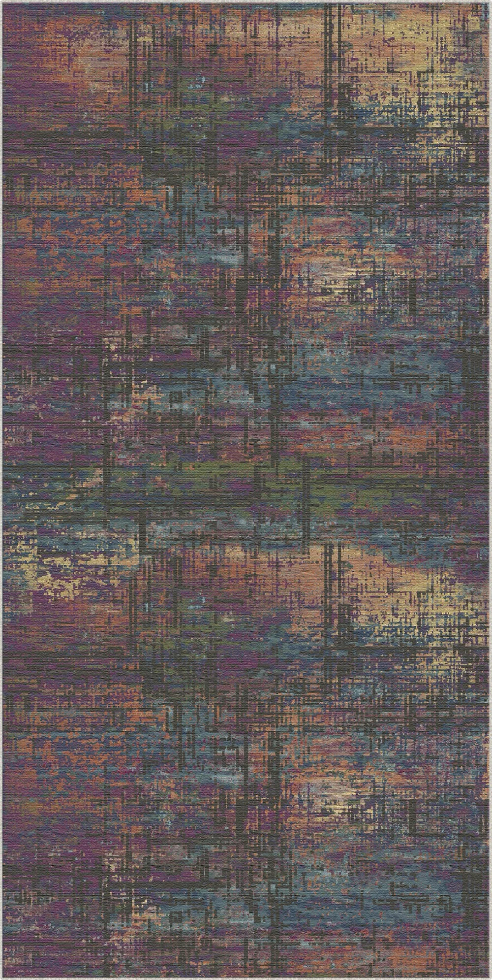 Mystischer Pflaumenfarbener Abstrakter Glitch Teppich