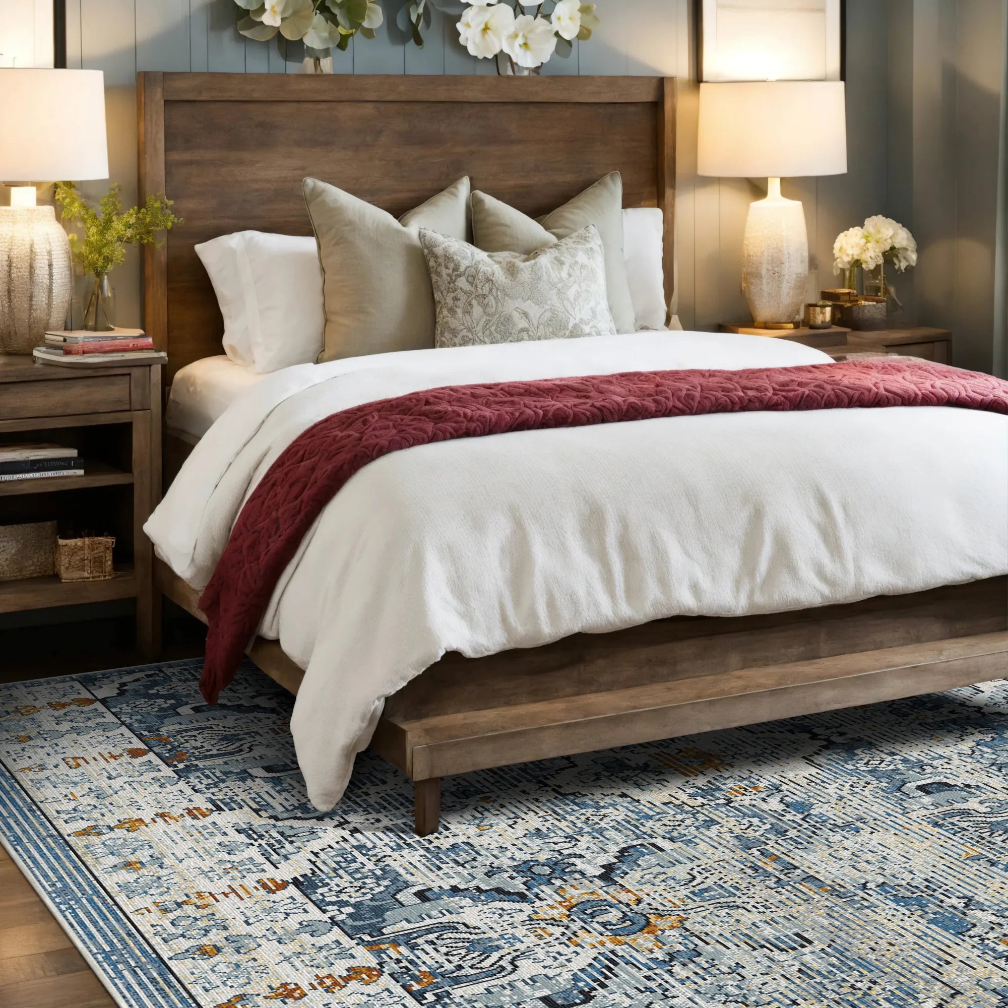 Antiker Indigoblauer Serapi Gitterteppich