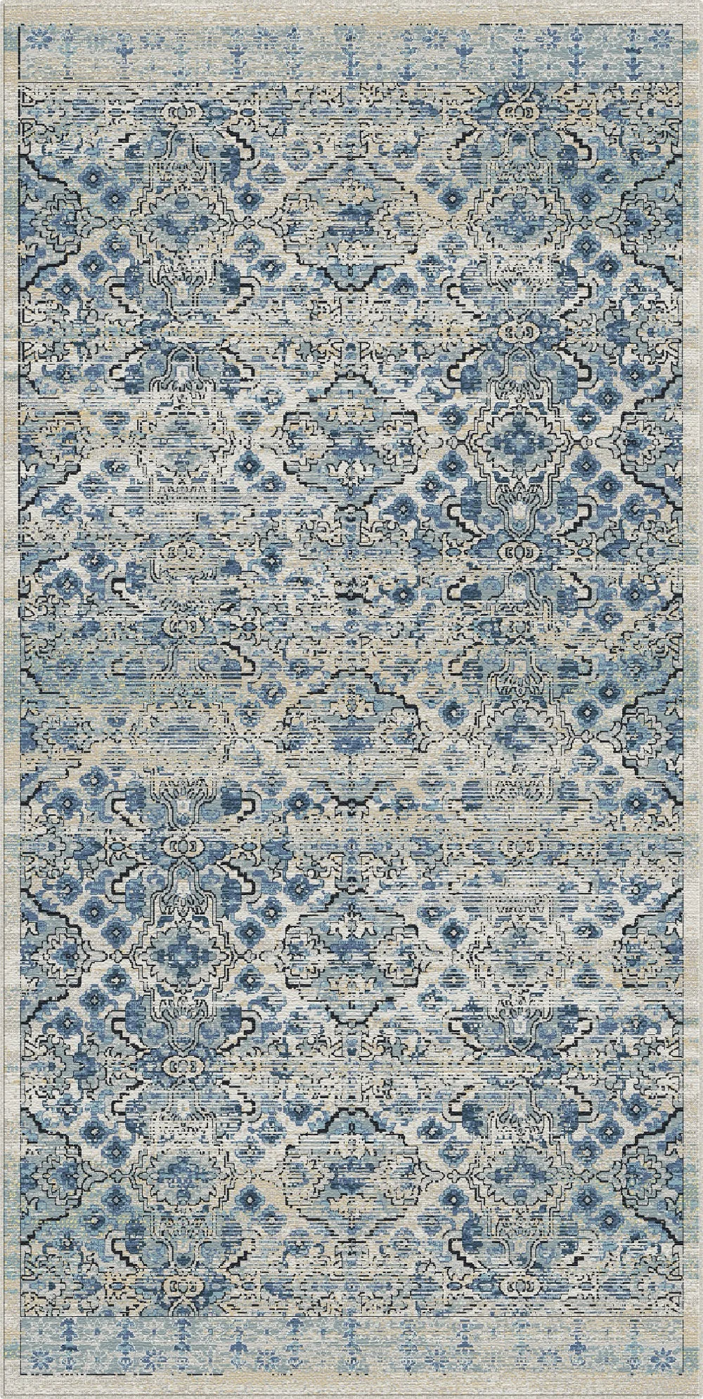 Vintage Schiefer & Azurblauer Serapi Erbe Teppich
