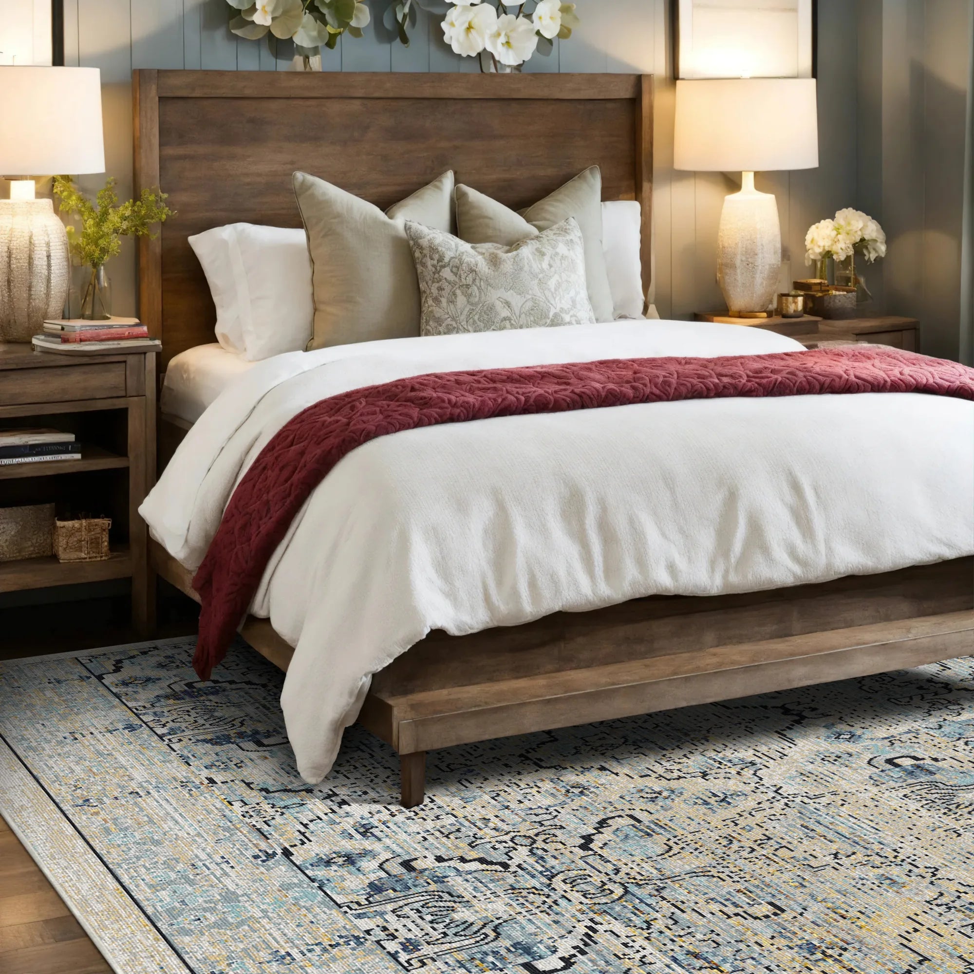 Vintage Neutraler Serapi Gitterteppich