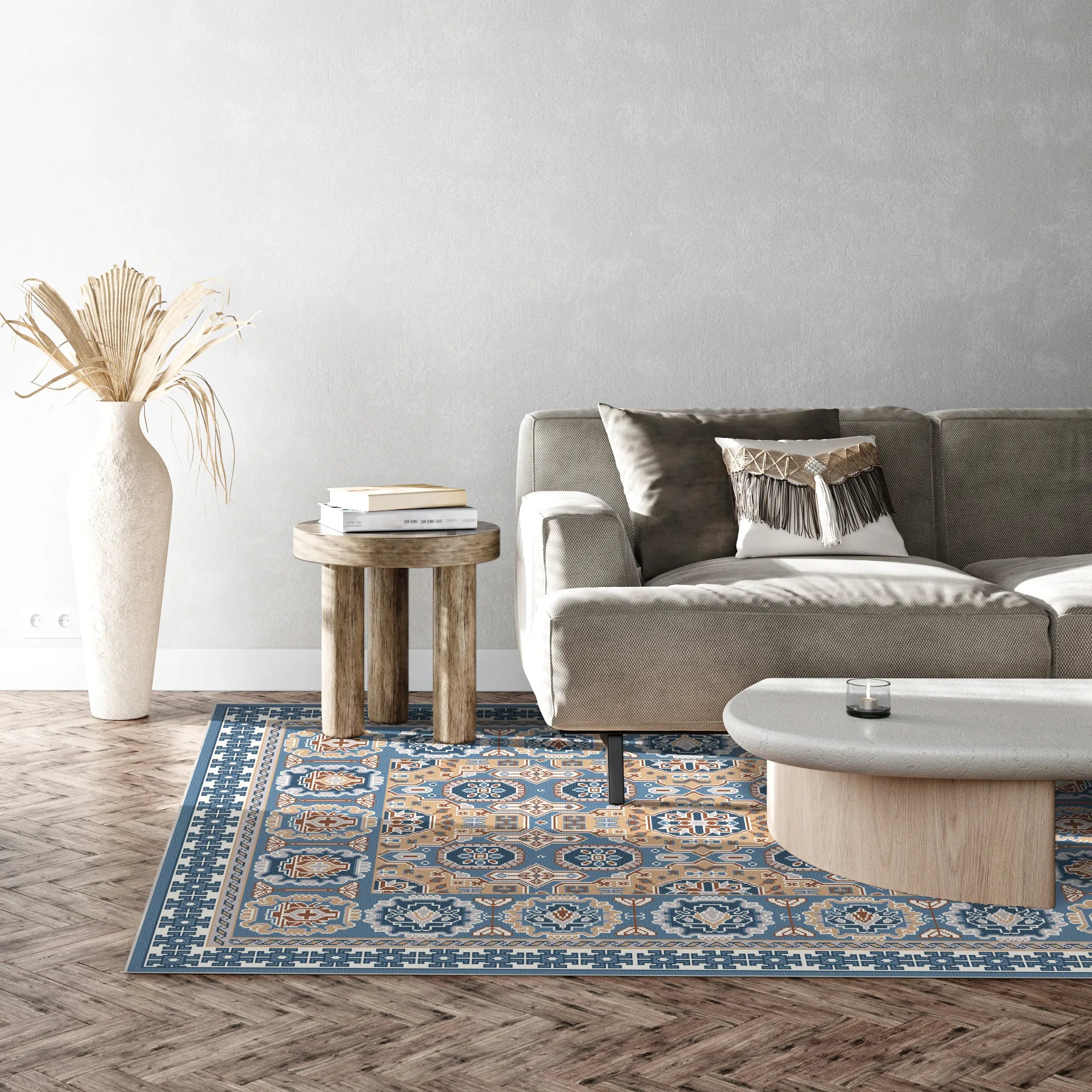 Solas Azur Gitter Geometrischer Teppich