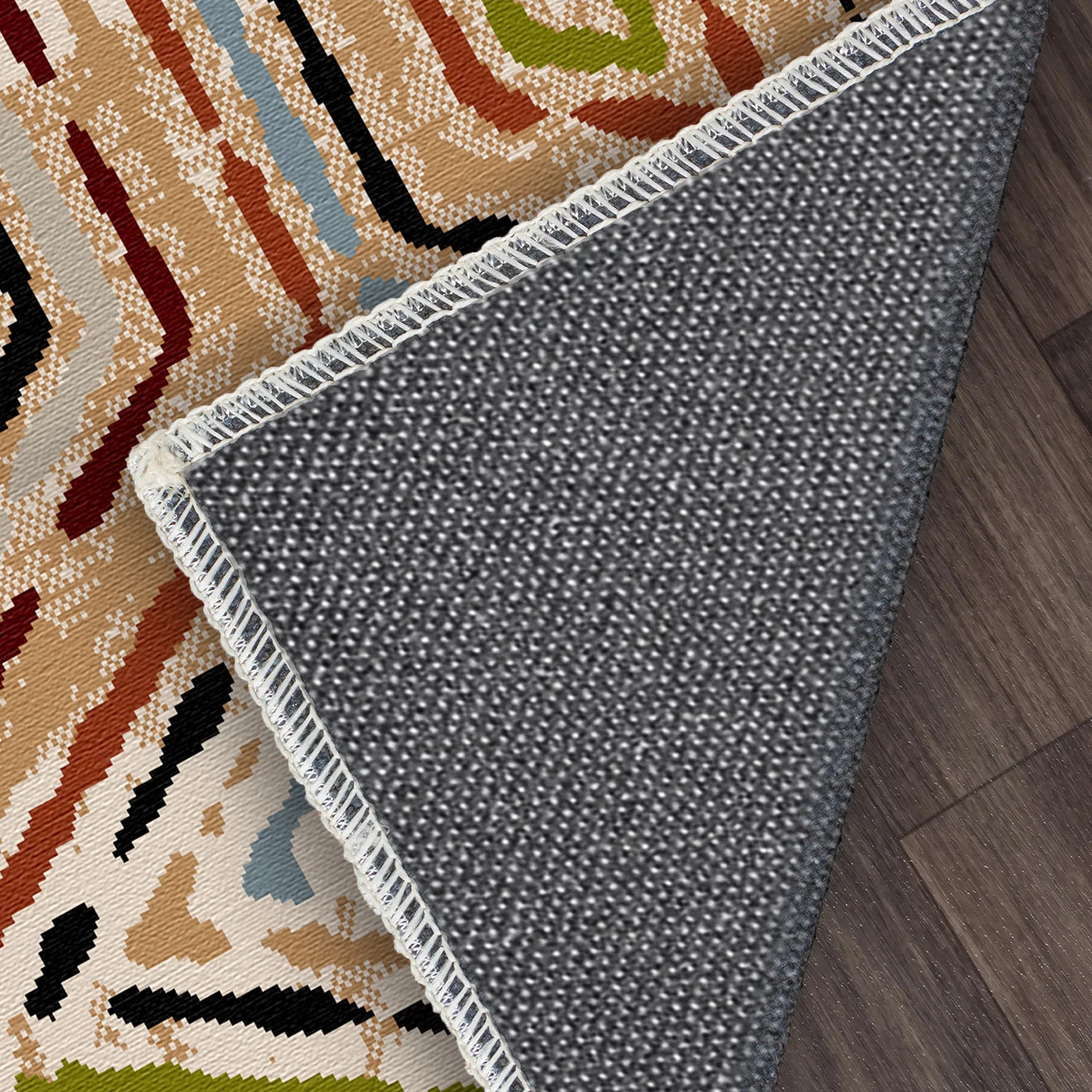 Lebhafter Boho Teppich mit Geometrischem Rautenmuster