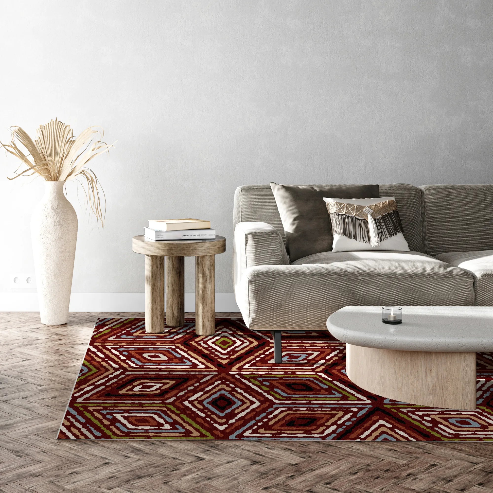 Rustikaler Roter Stammes Diamantteppich