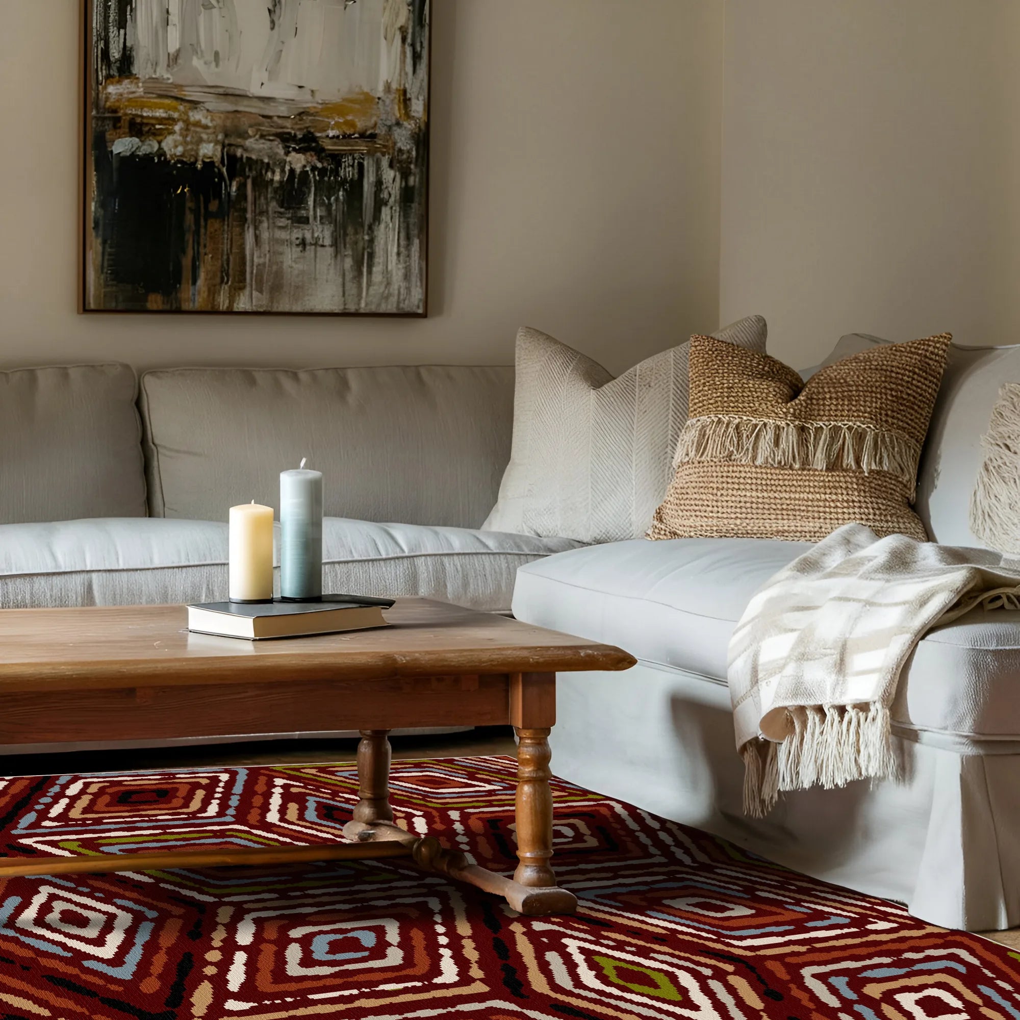 Rustikaler Roter Stammes Diamantteppich