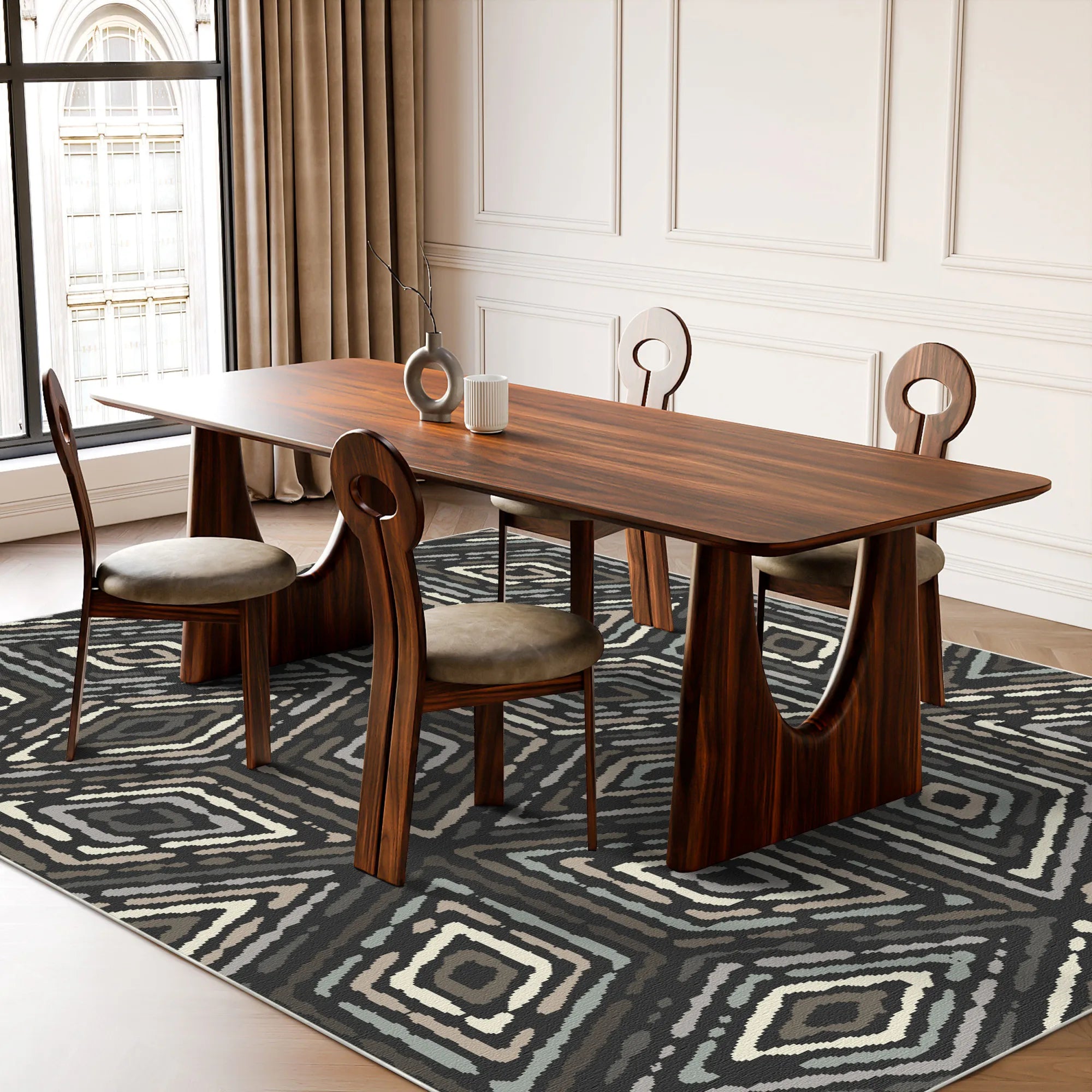 Moderner Anthrazit Farbener Ethno Diamant Teppich