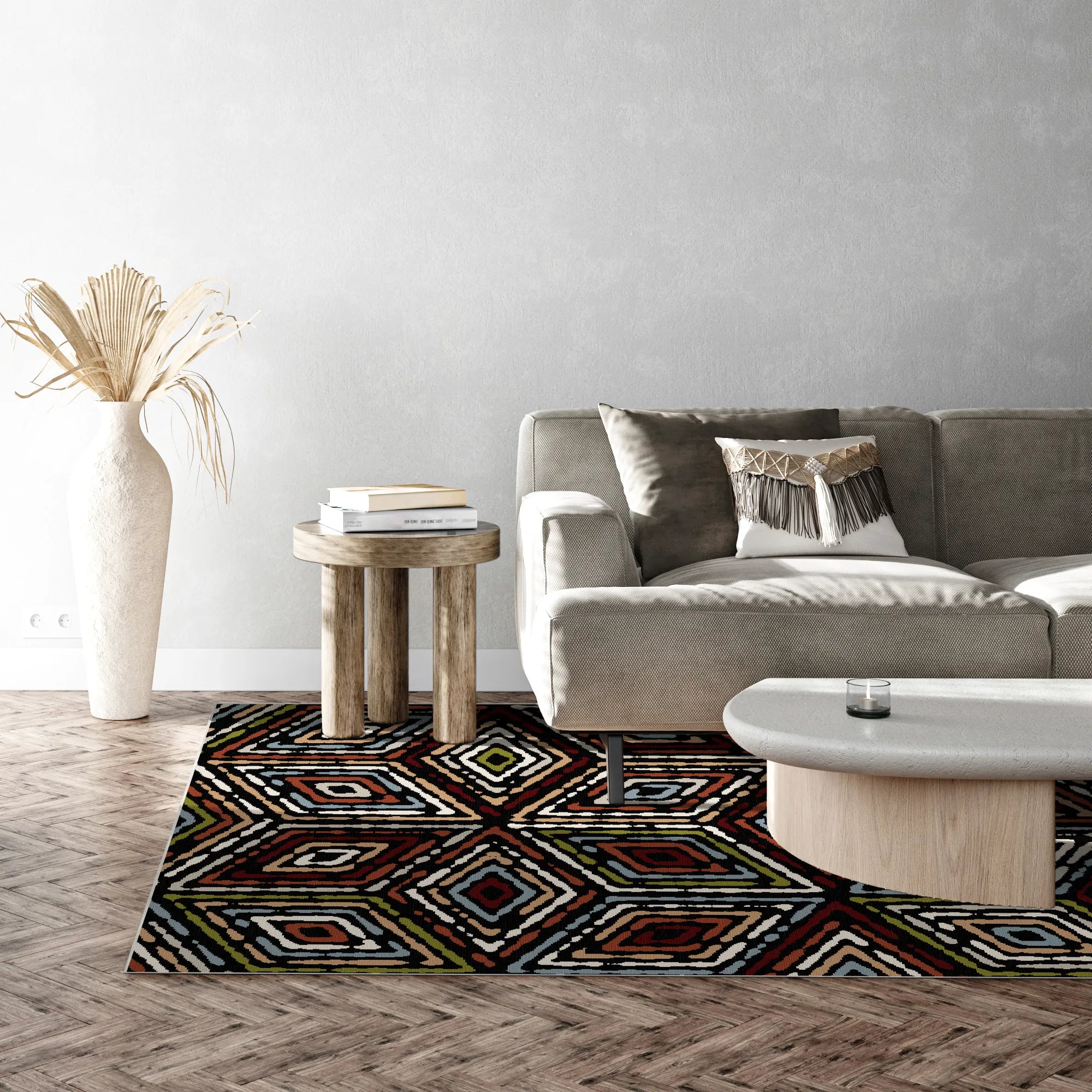 Kräftiger Rot Schwarzer Stammes Diamant Teppich