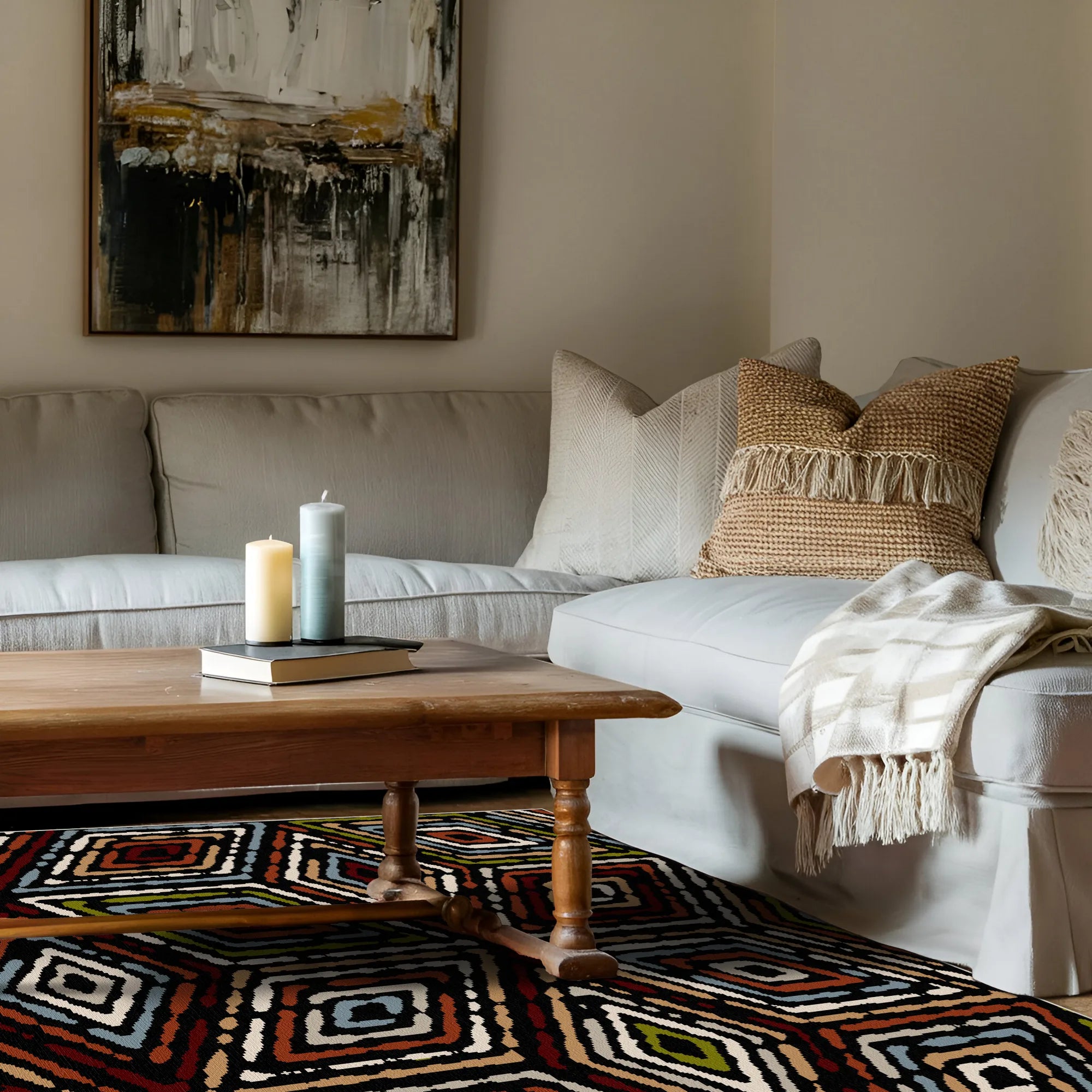 Kräftiger Rot Schwarzer Stammes Diamant Teppich