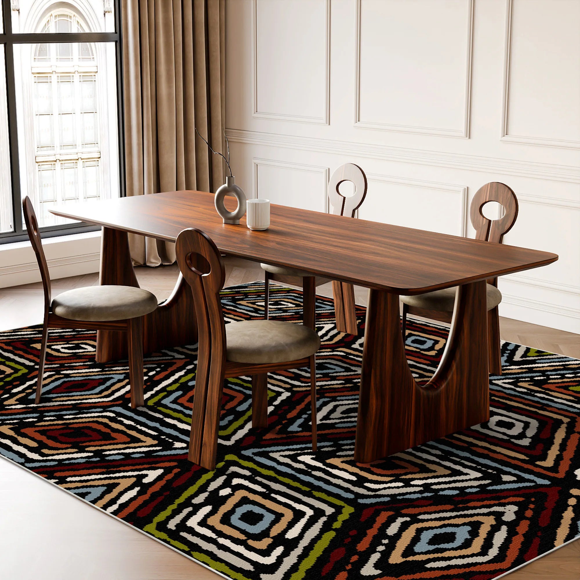 Kräftiger Rot Schwarzer Stammes Diamant Teppich