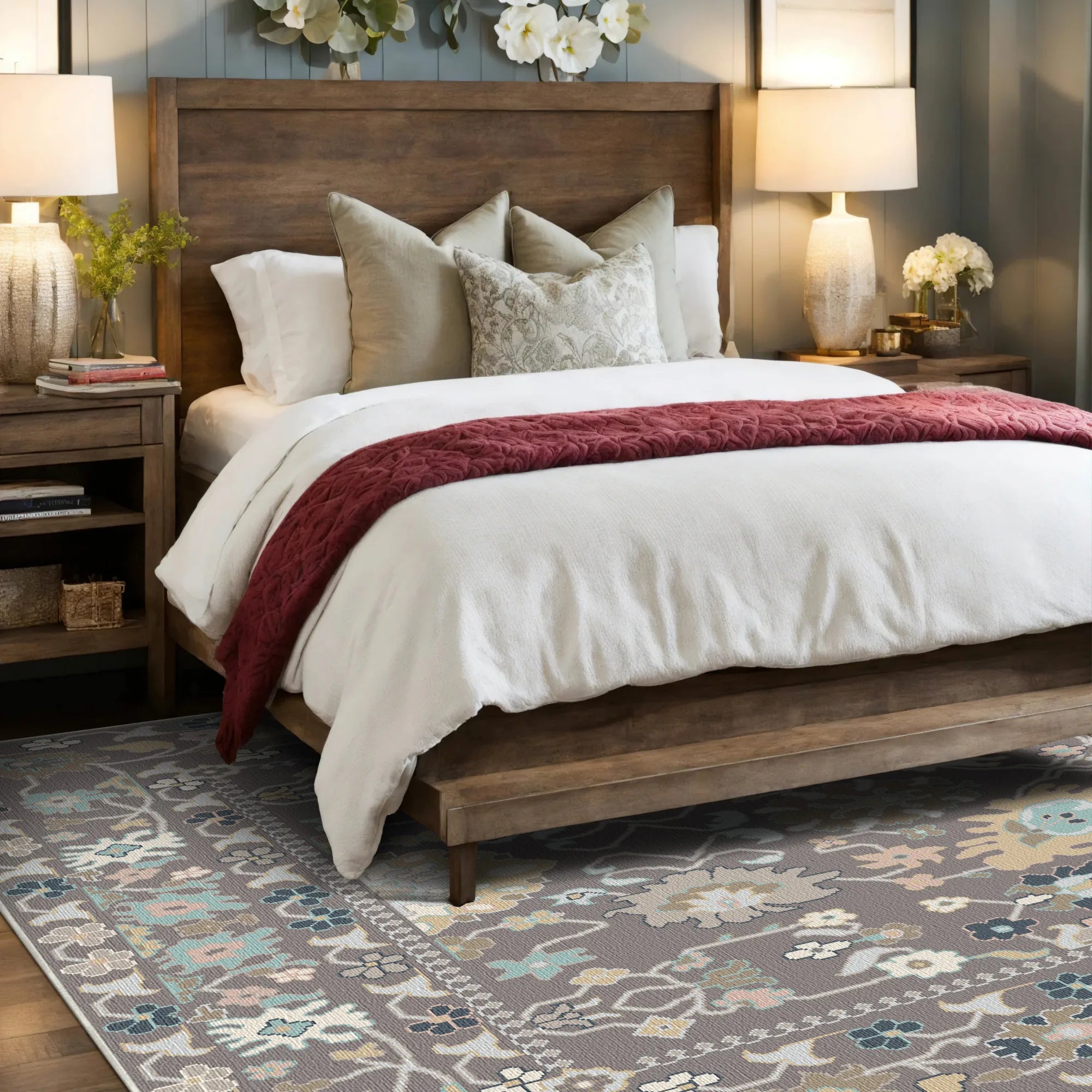 Aria Pastellfarbener Vintage Blumenteppich