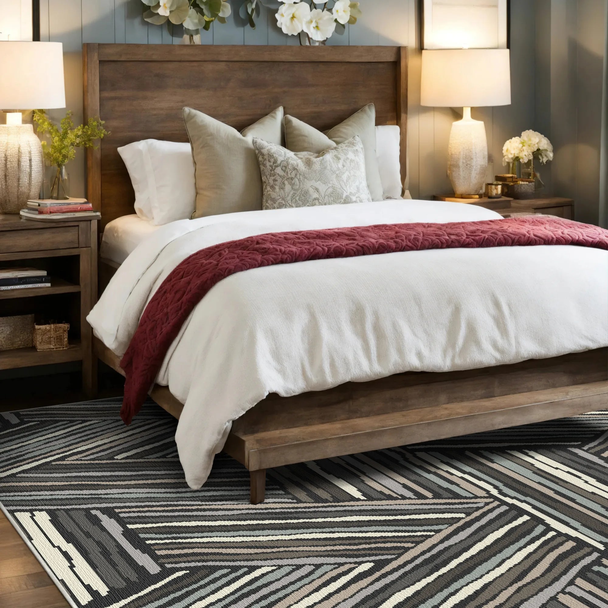 Moderner Anthrazitfarbener Linearer Dreiecksteppich