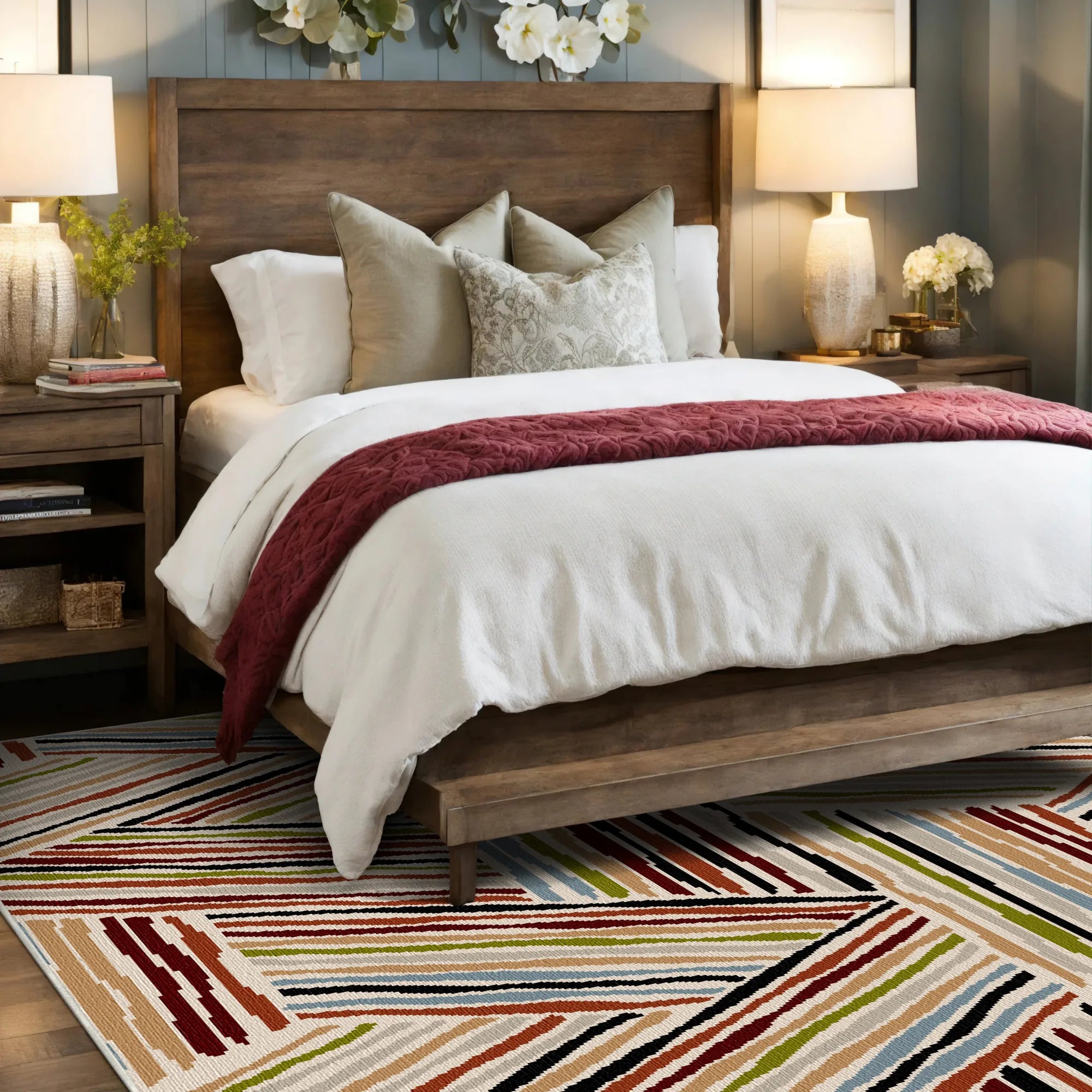 Eklektischer Mehrfarbiger Linearer Geometrischer Teppich