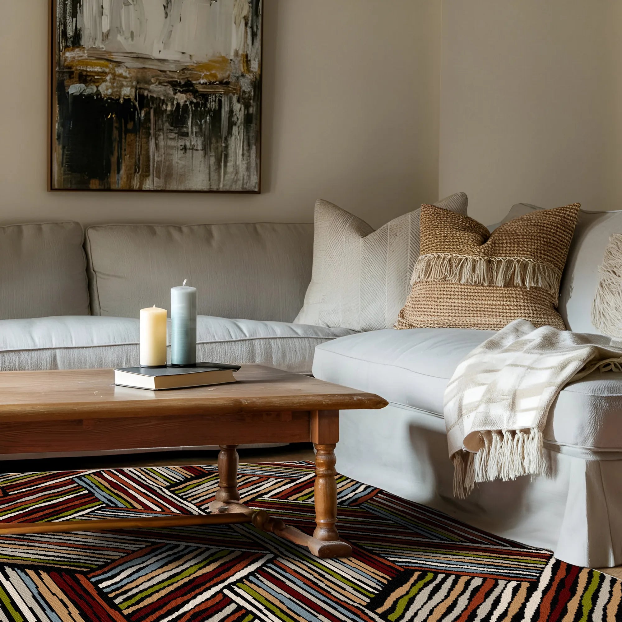 Lebhafter Rostfarbener Linearer Dreiecksteppich