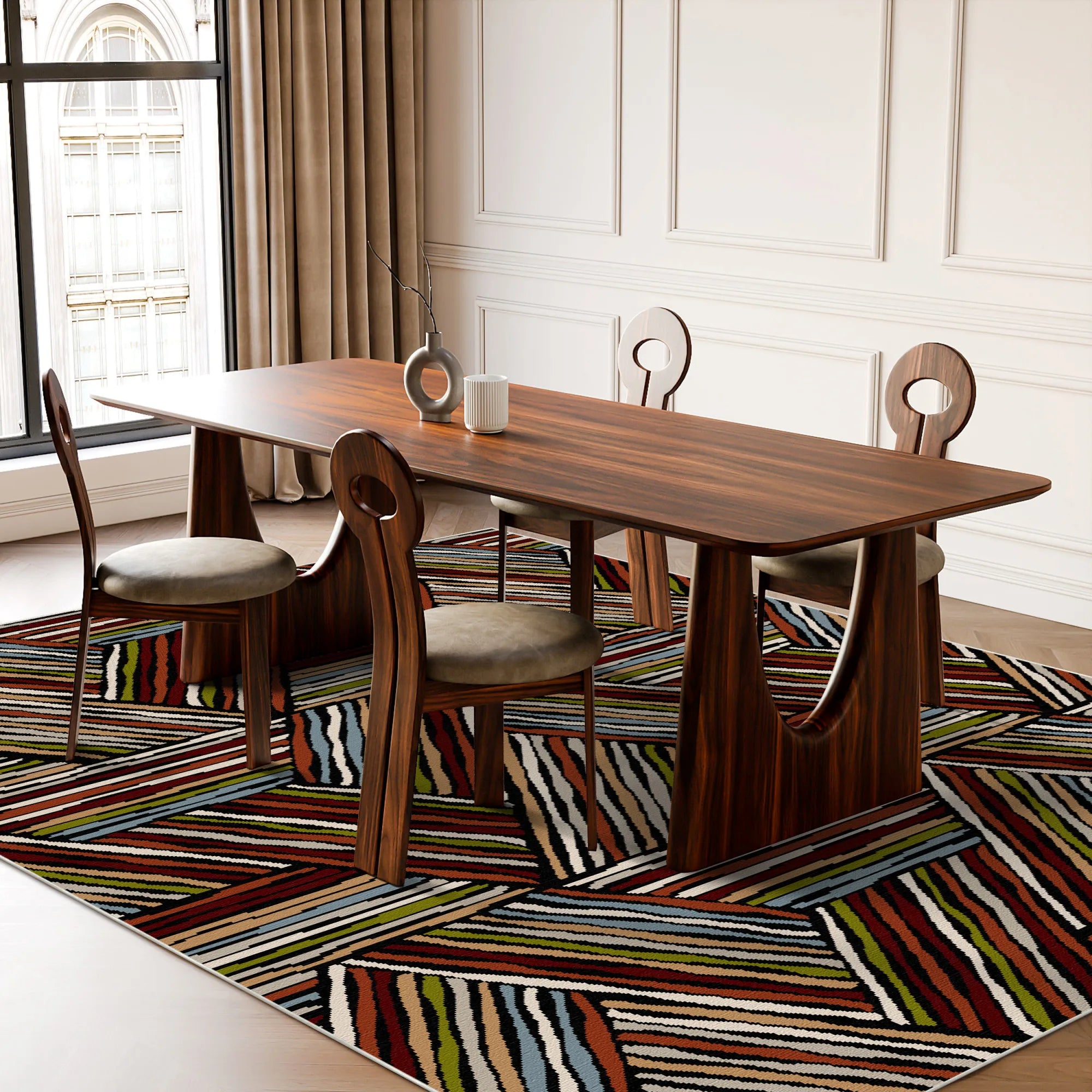 Lebhafter Rostfarbener Linearer Dreiecksteppich