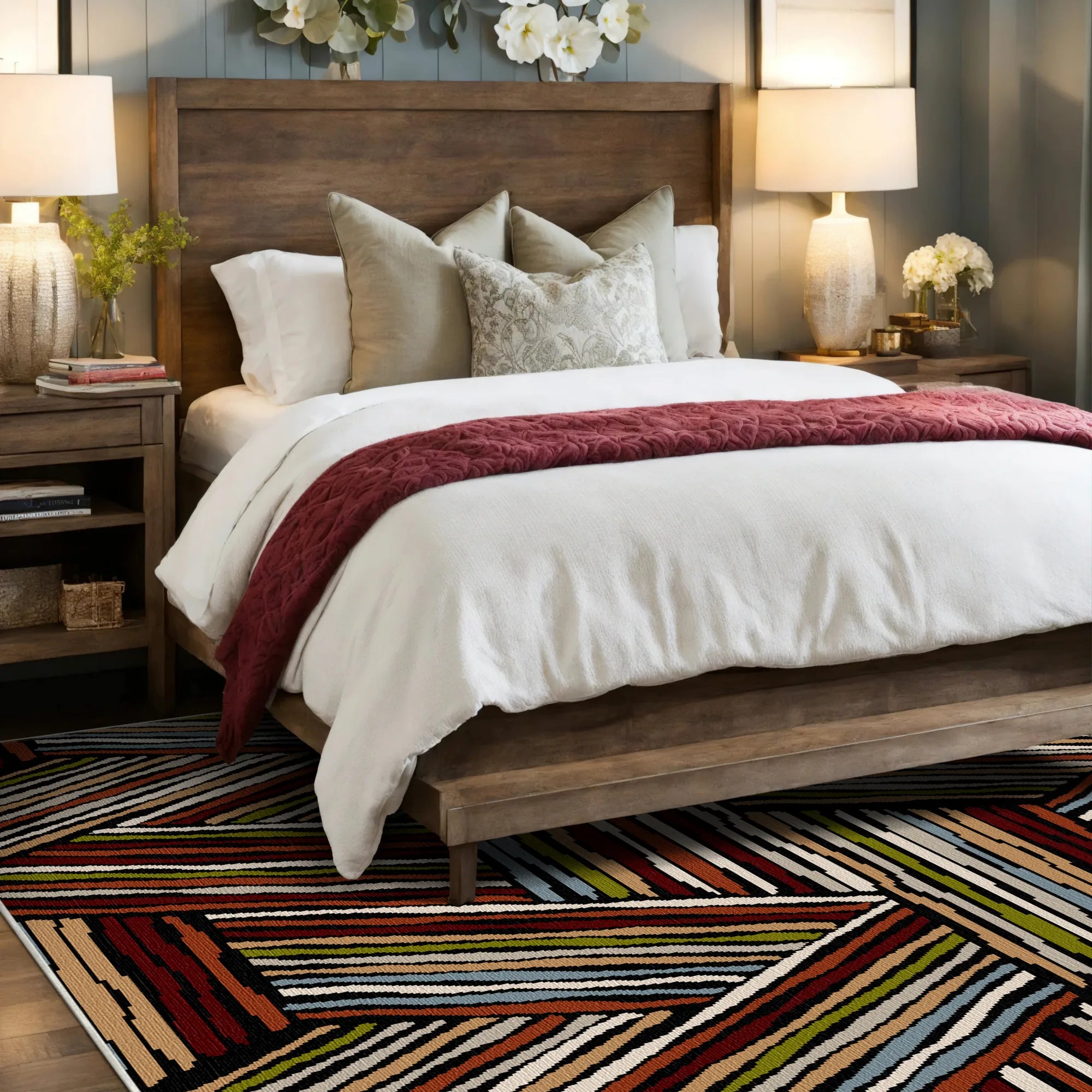 Lebhafter Rostfarbener Linearer Dreiecksteppich