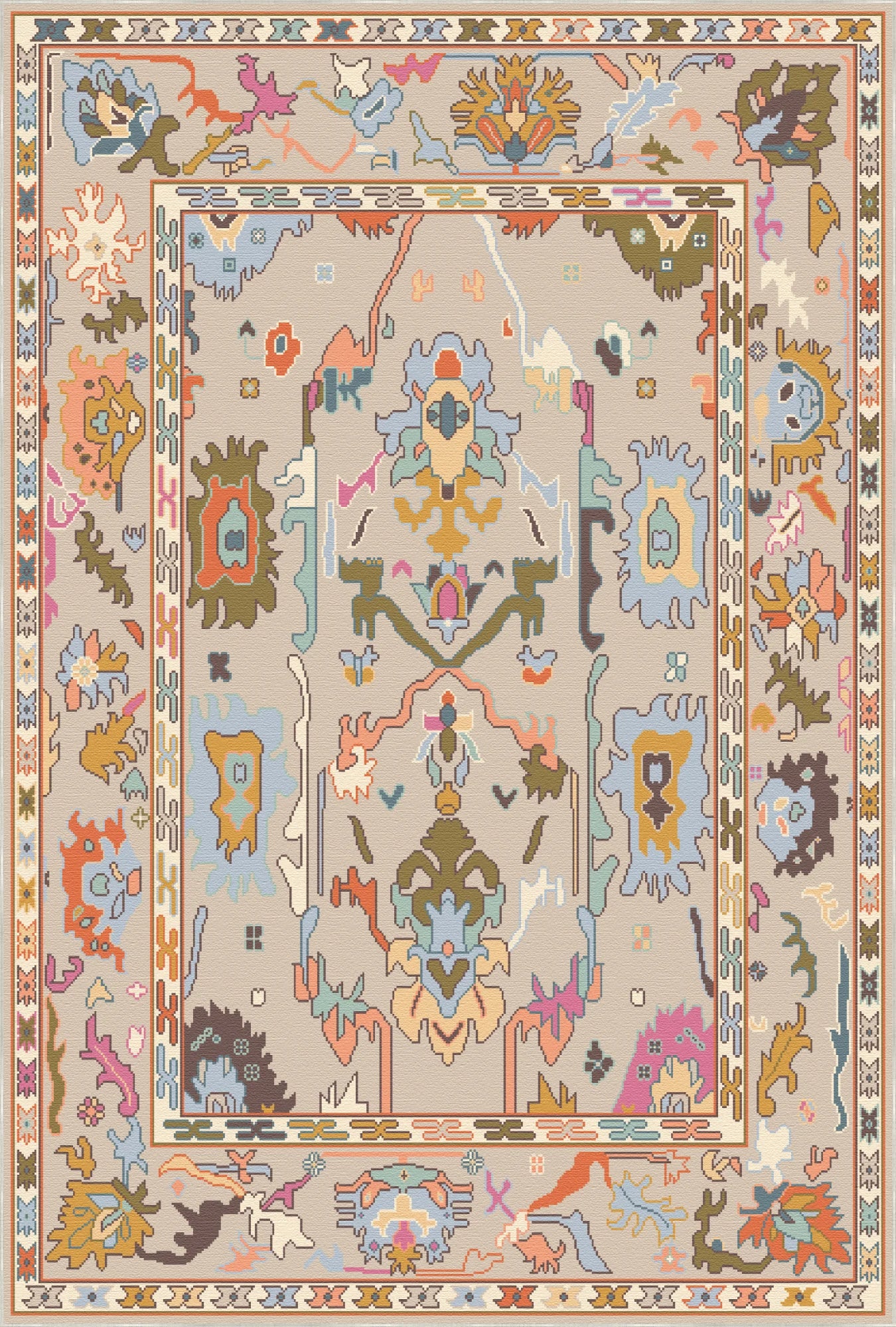 Vora Mink Abstrakter Folk Teppich