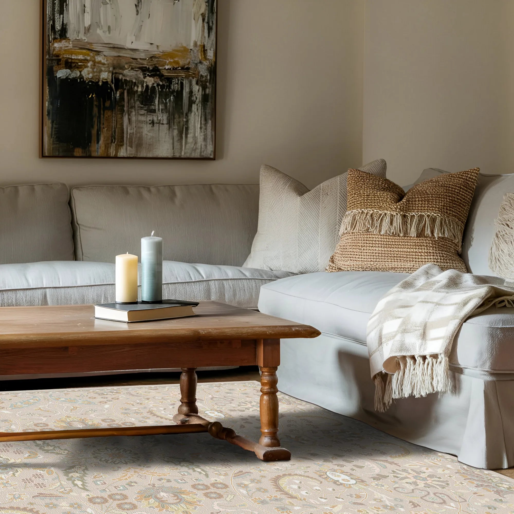 Vela Sand Vintage Floral Teppich