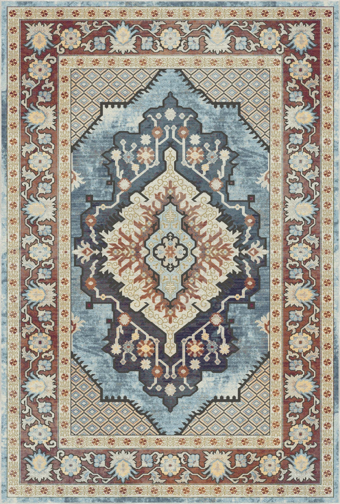 Zephyr Azure Diamond Medallion Teppich