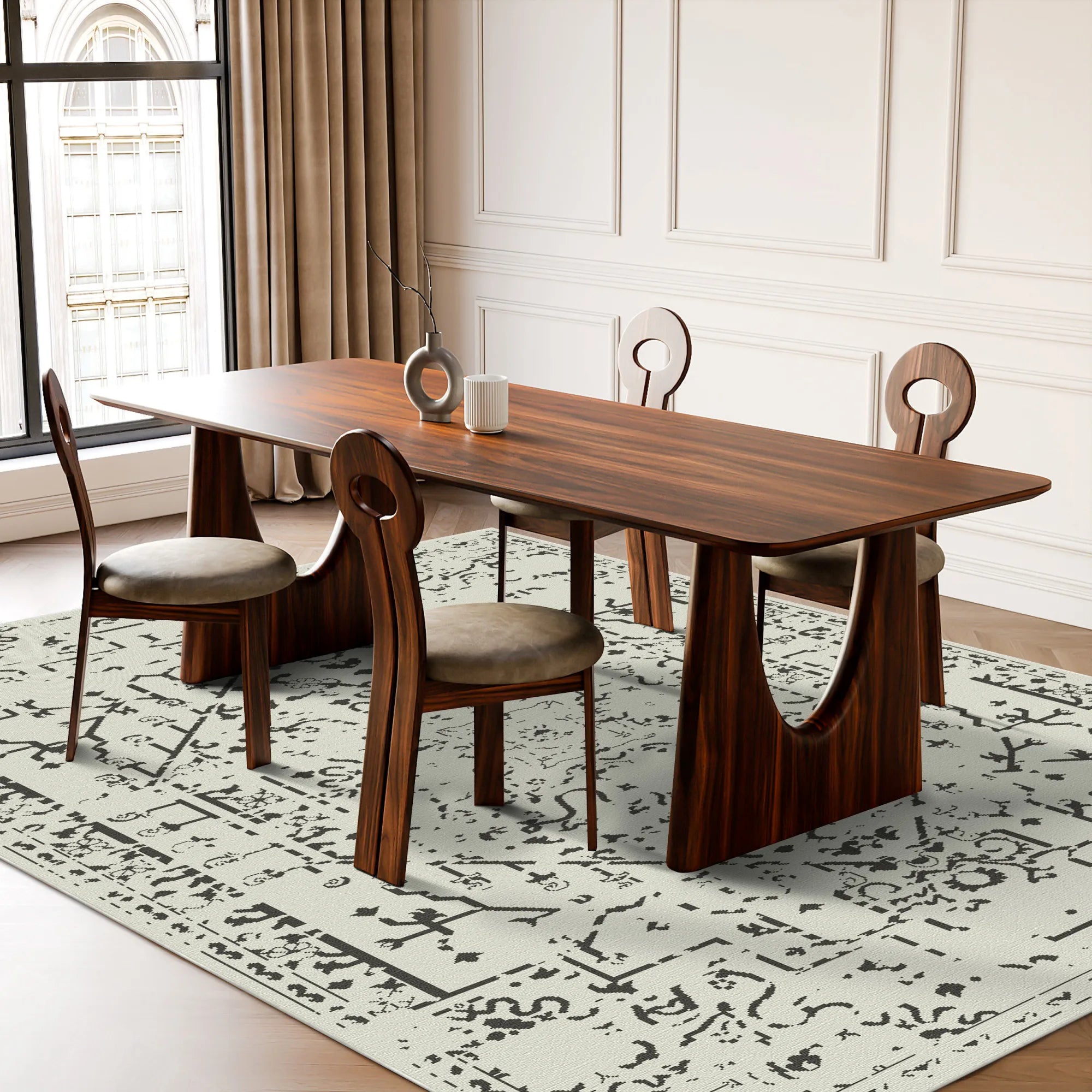 Onyx Cream Emblem Medaillon Teppich