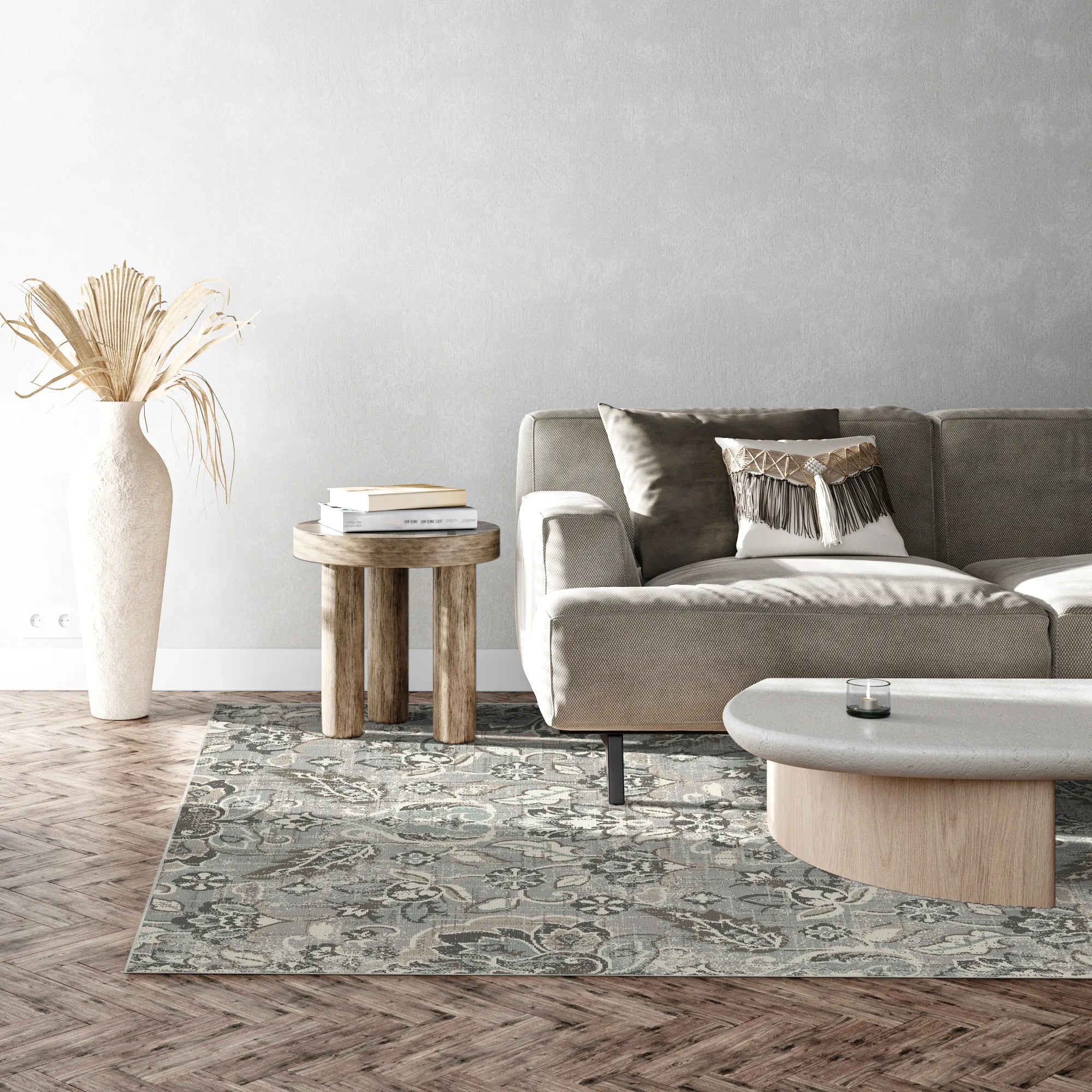 Waschbarer Damastteppich Camille Gray