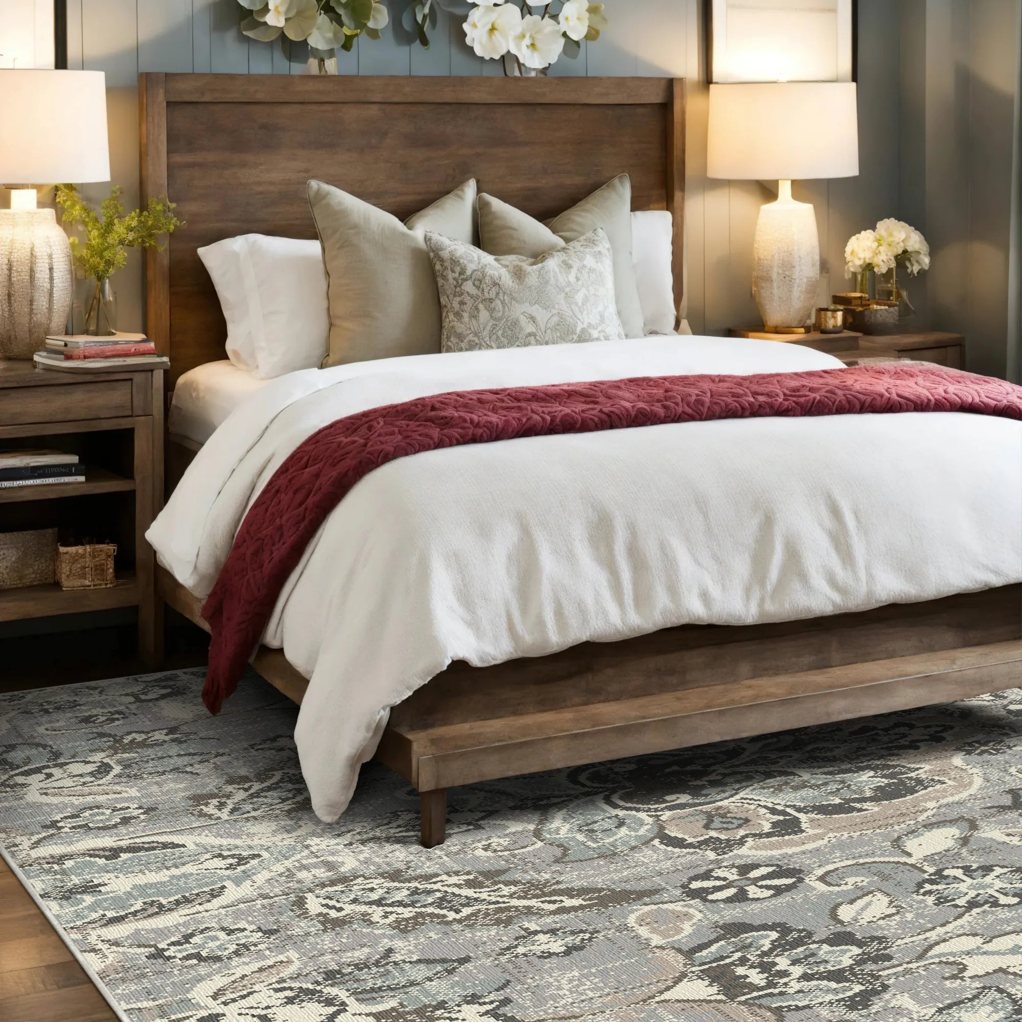 Waschbarer Damastteppich Camille Gray