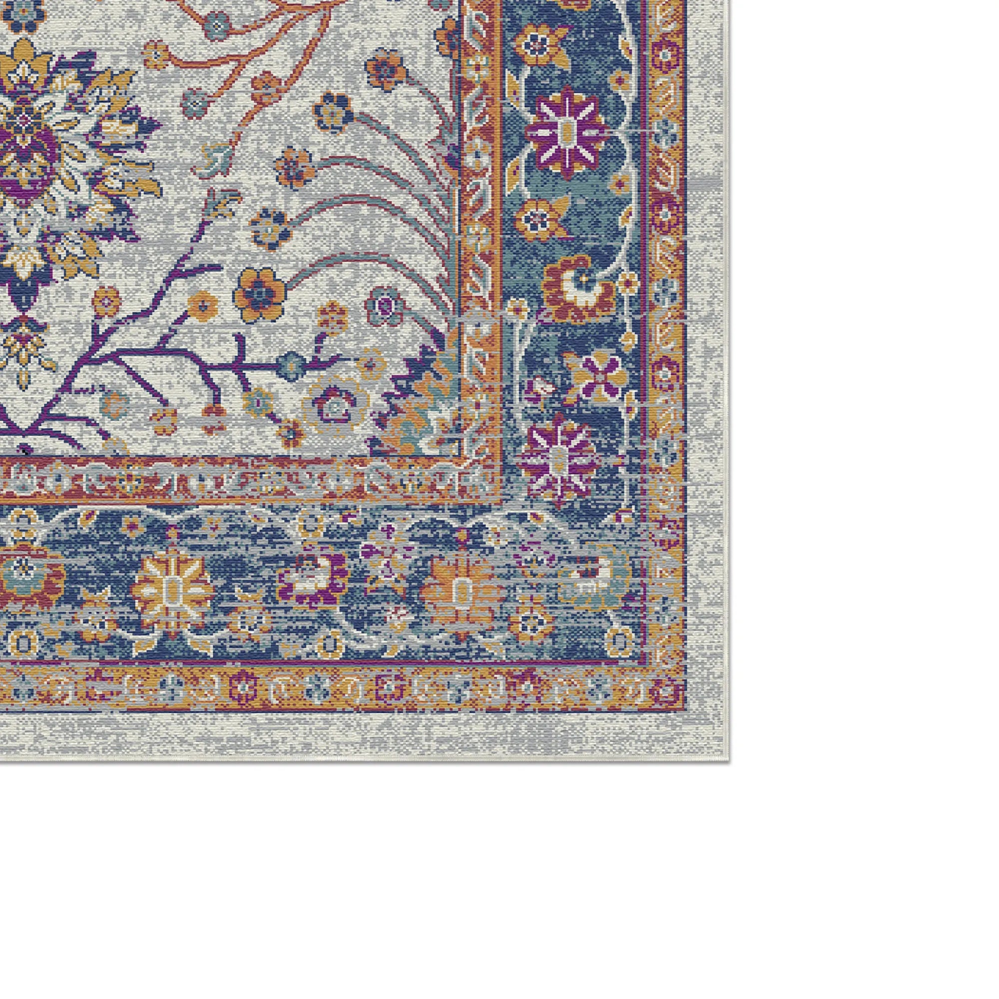 Elara Marineblau Grauer Blumenteppich