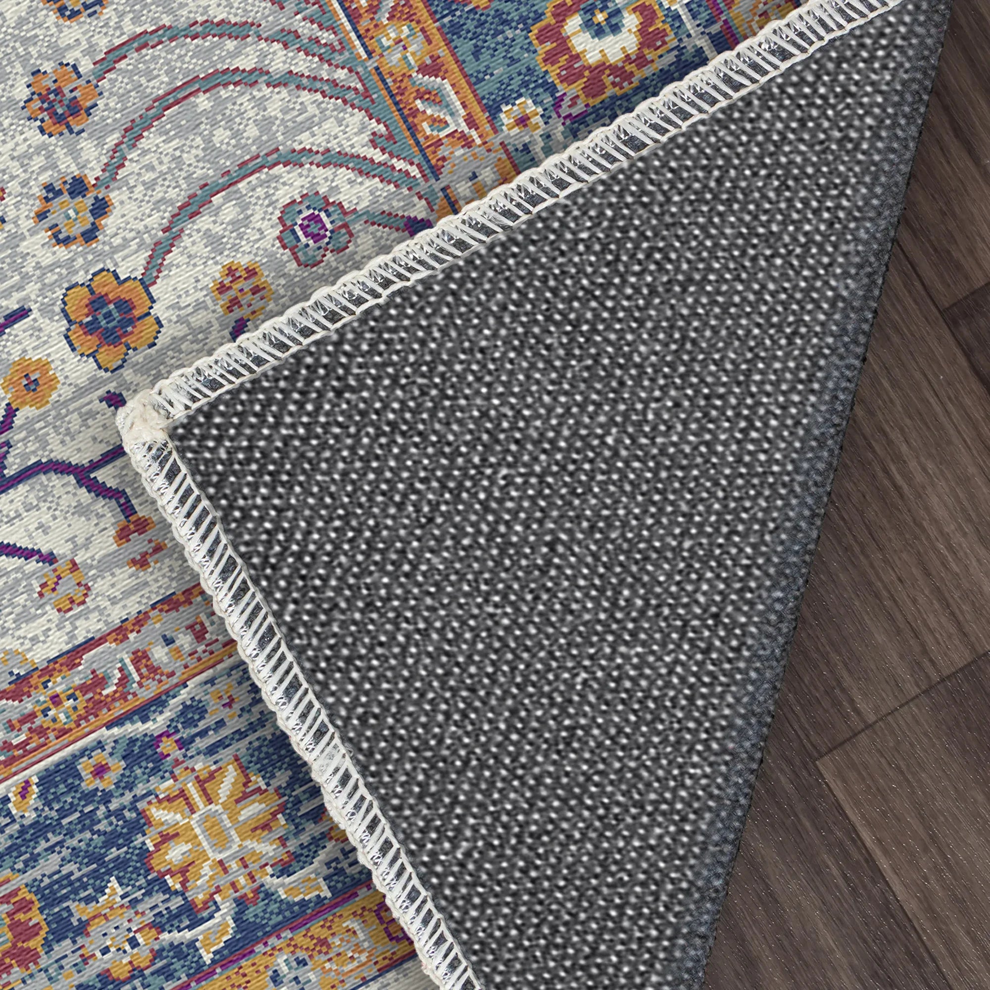 Elara Marineblau Grauer Blumenteppich