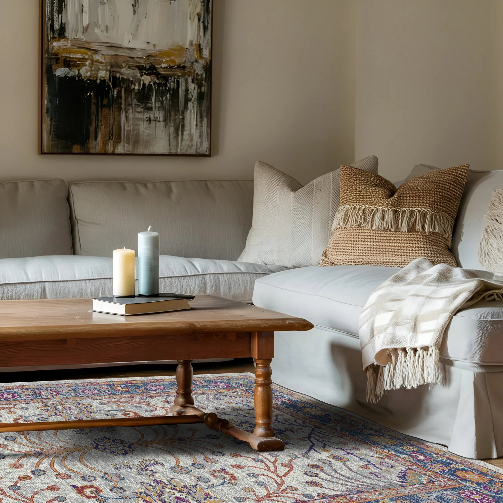 Elara Marineblau Grauer Blumenteppich