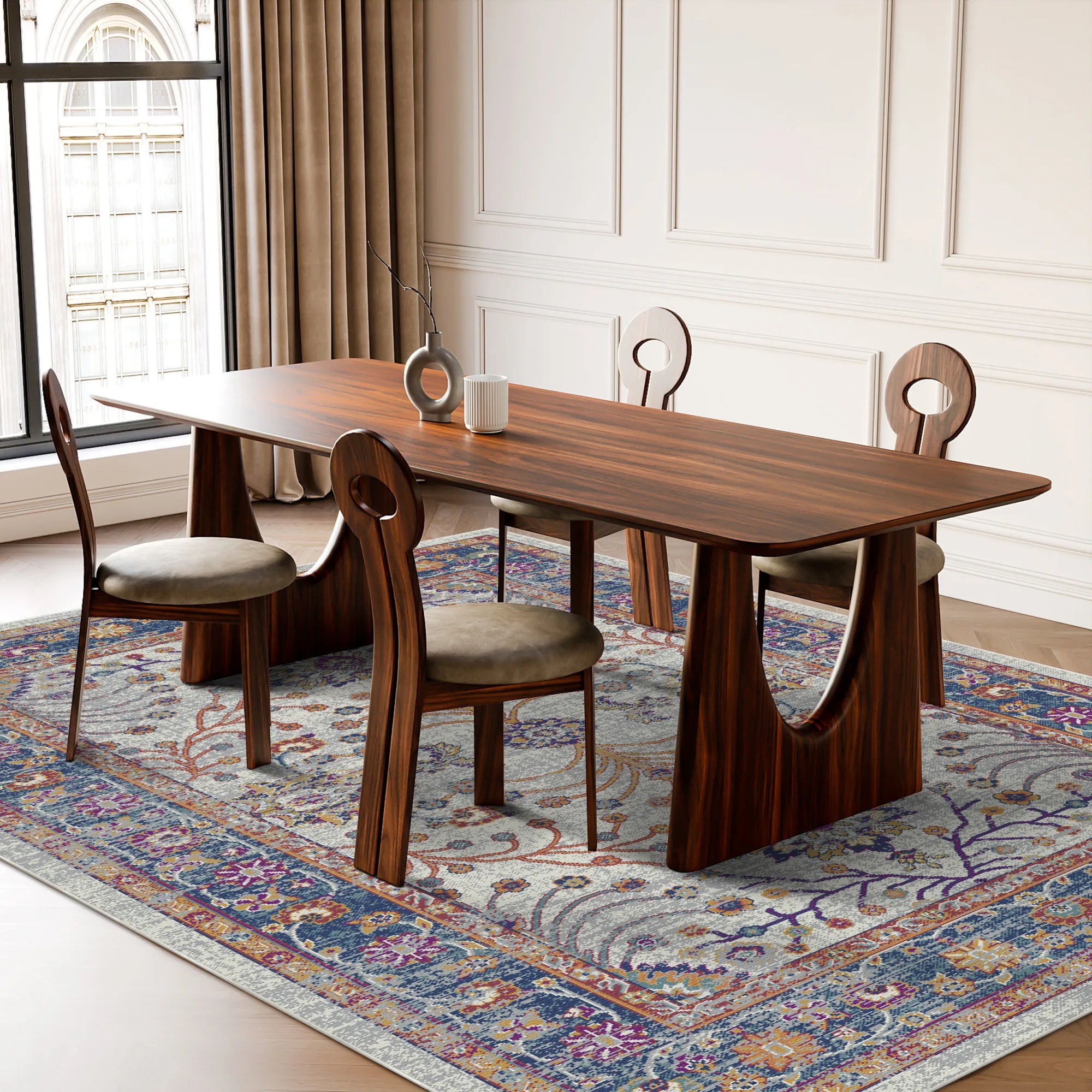 Elara Marineblau Grauer Blumenteppich