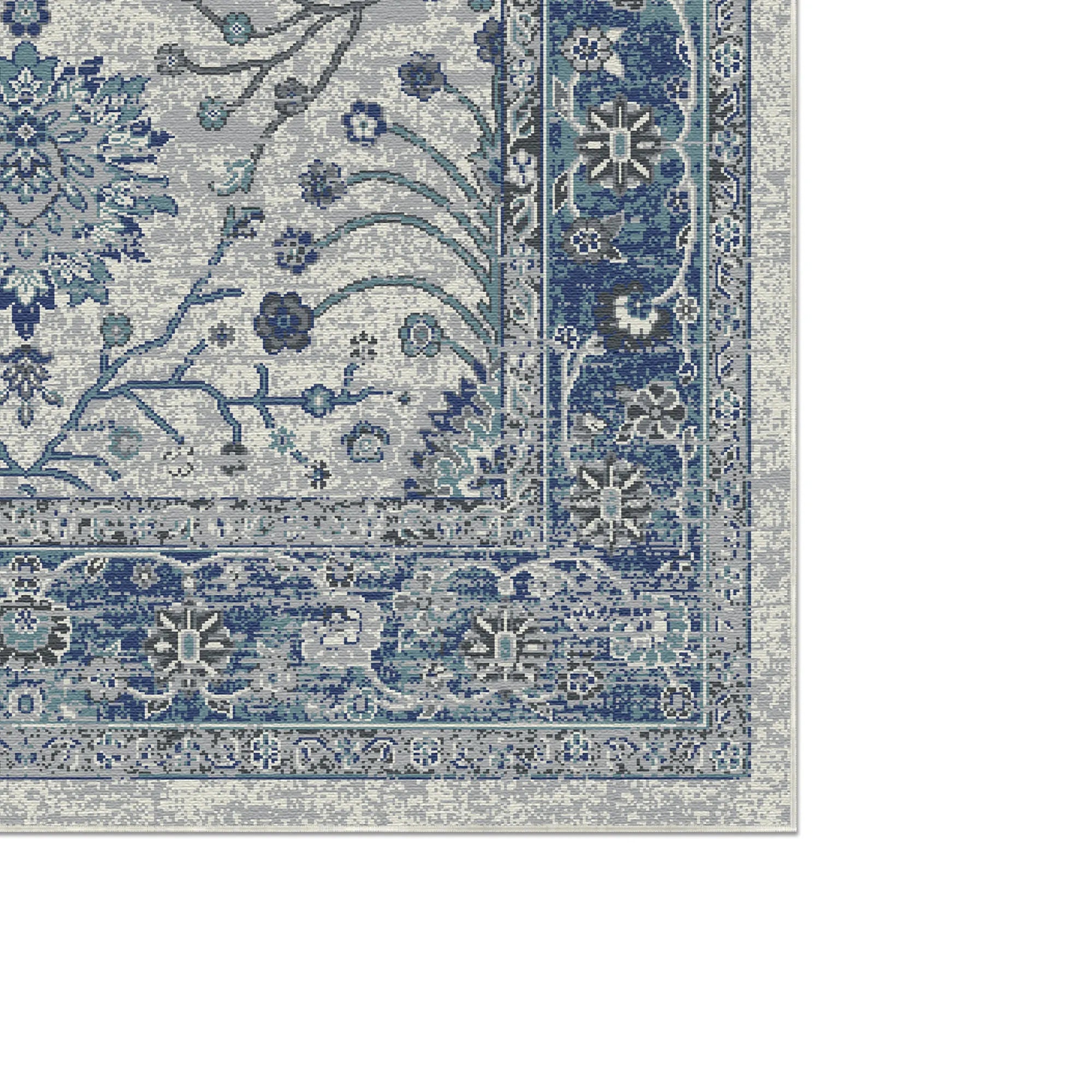 Elara Grau Blau Blumen Teppich