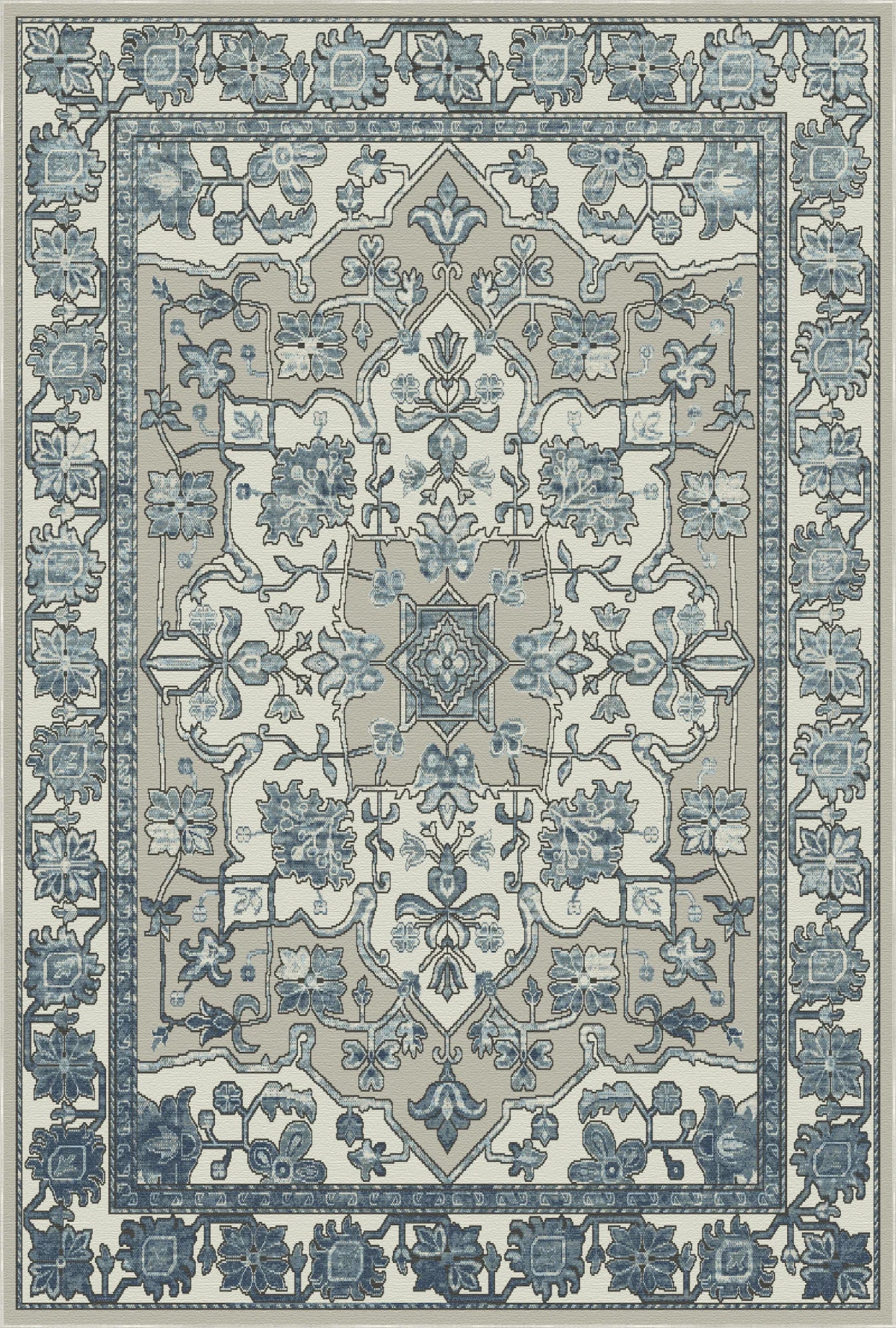 Aria Blau-Grauer floraler Teppich