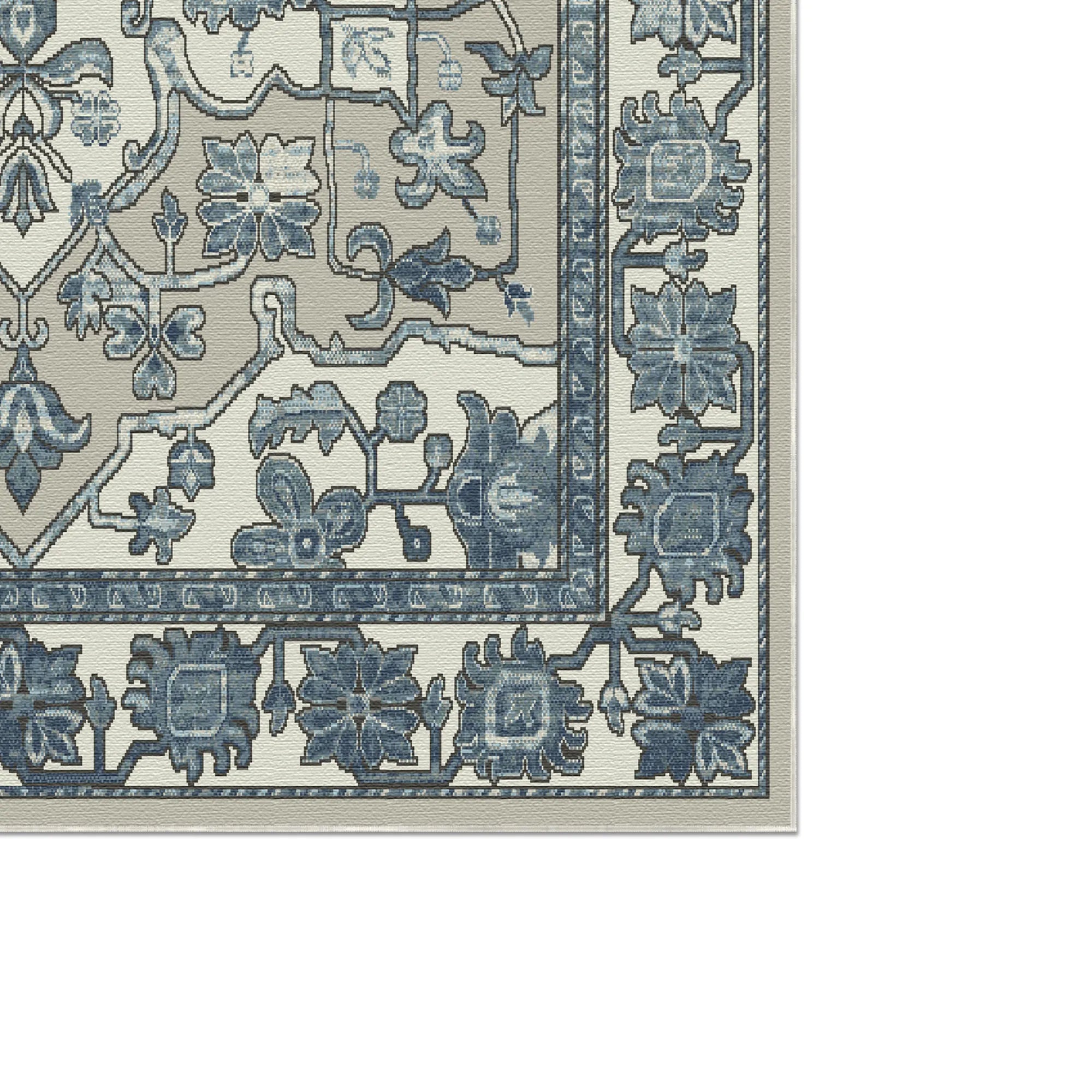 Aria Blau Grau Blumen Teppich