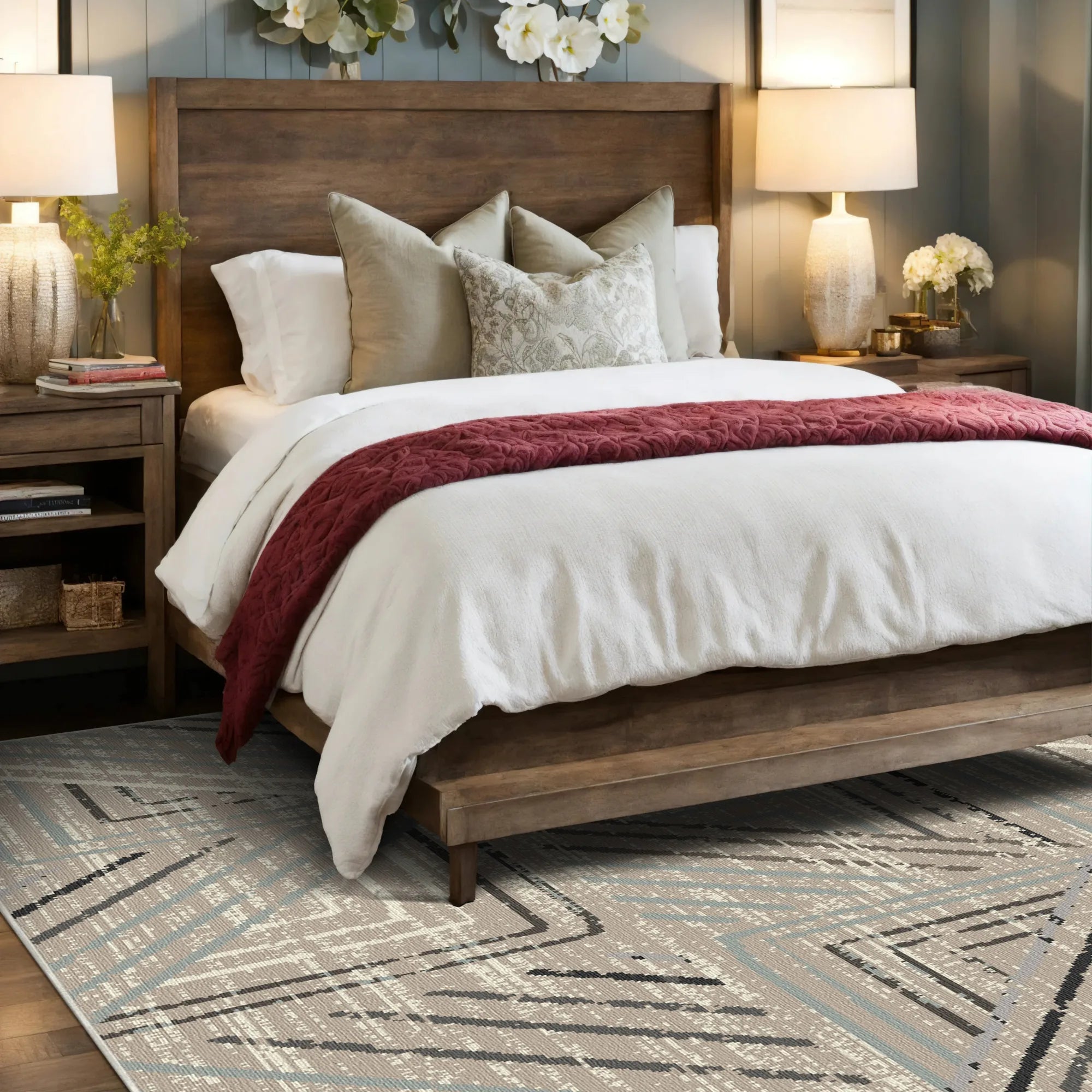 Taupefarbener Geometrischer Waschbarer Teppich Labyrinth