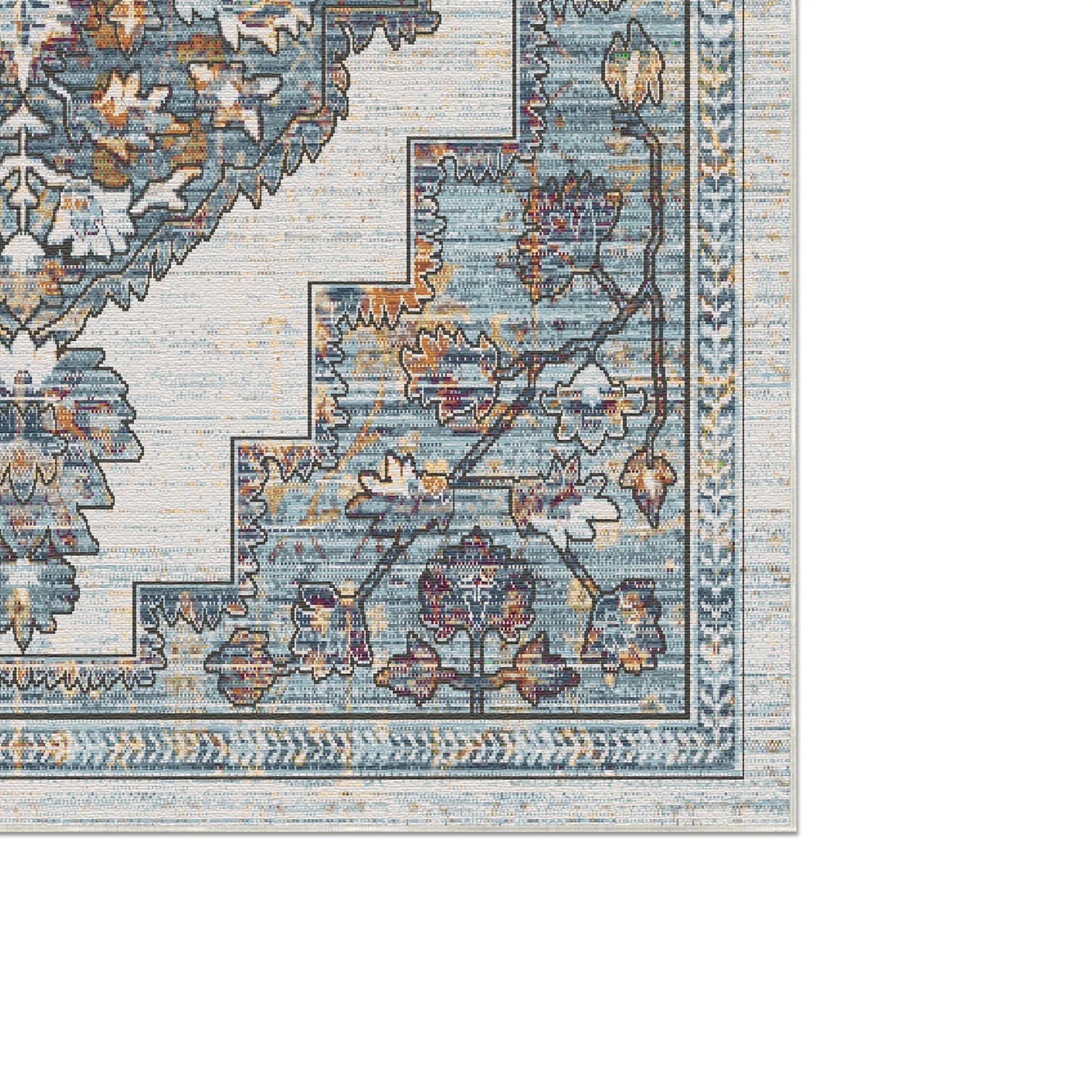 Vergoldeter Indigoblauer Stufenmedaillon Teppich