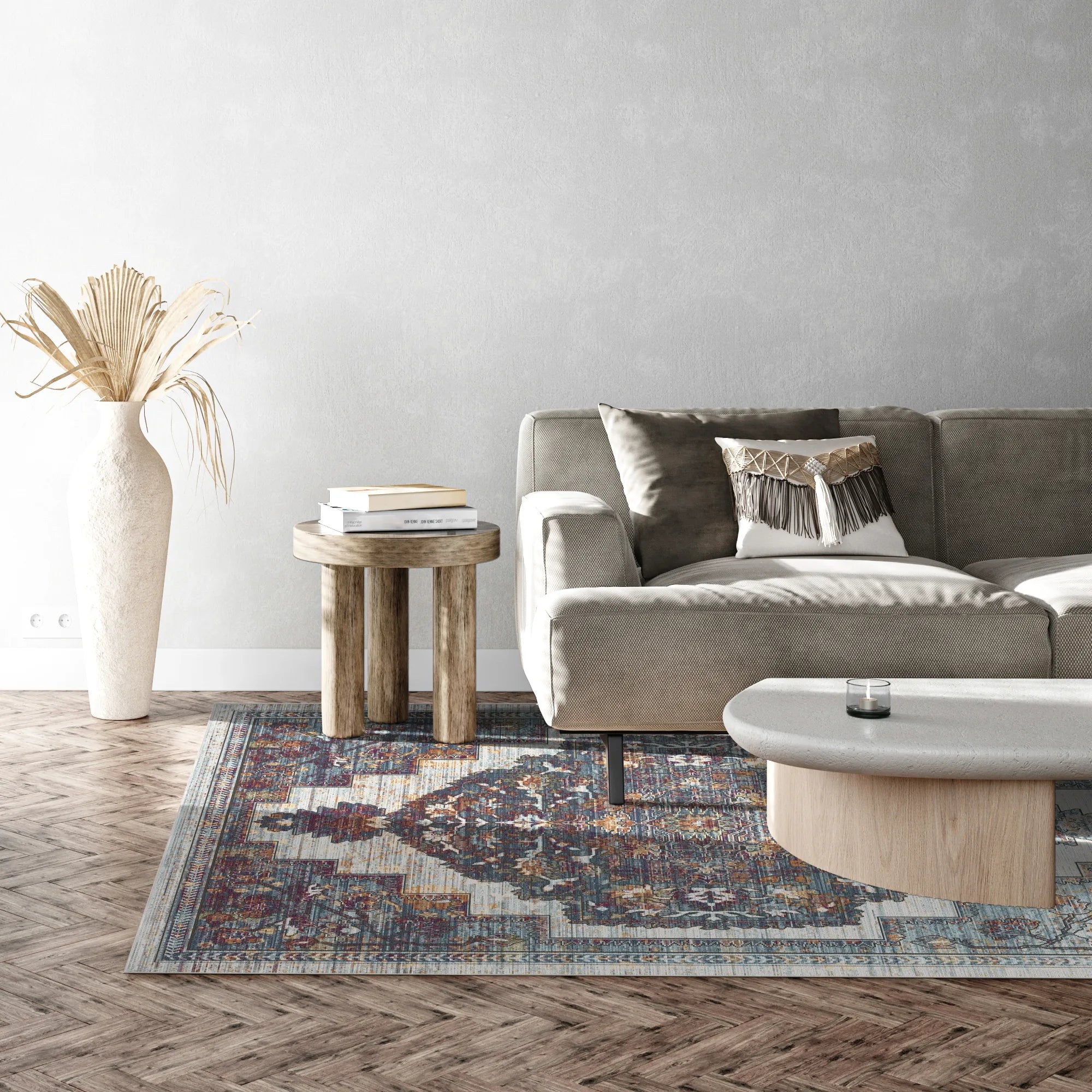 Vergoldeter Indigoblauer Stufenmedaillon Teppich