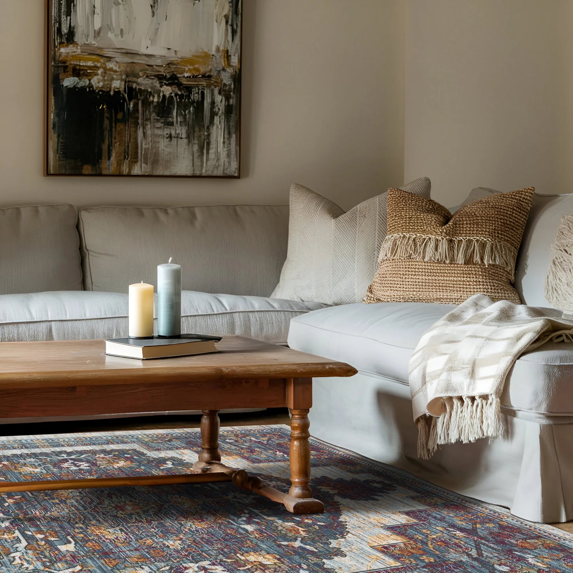 Vergoldeter Indigoblauer Stufenmedaillon Teppich