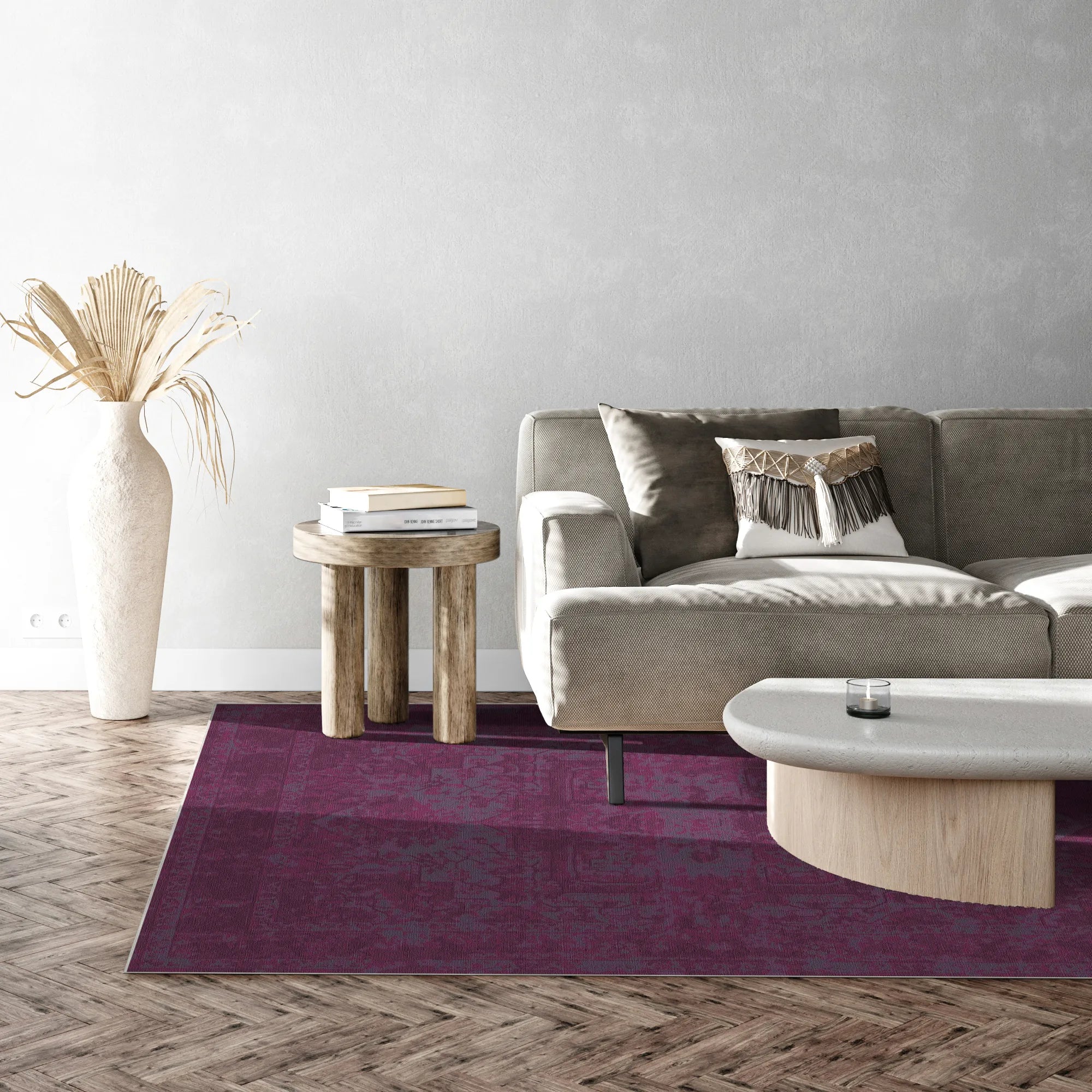 Souveräner Magenta Verblasster Medaillon-Teppich
