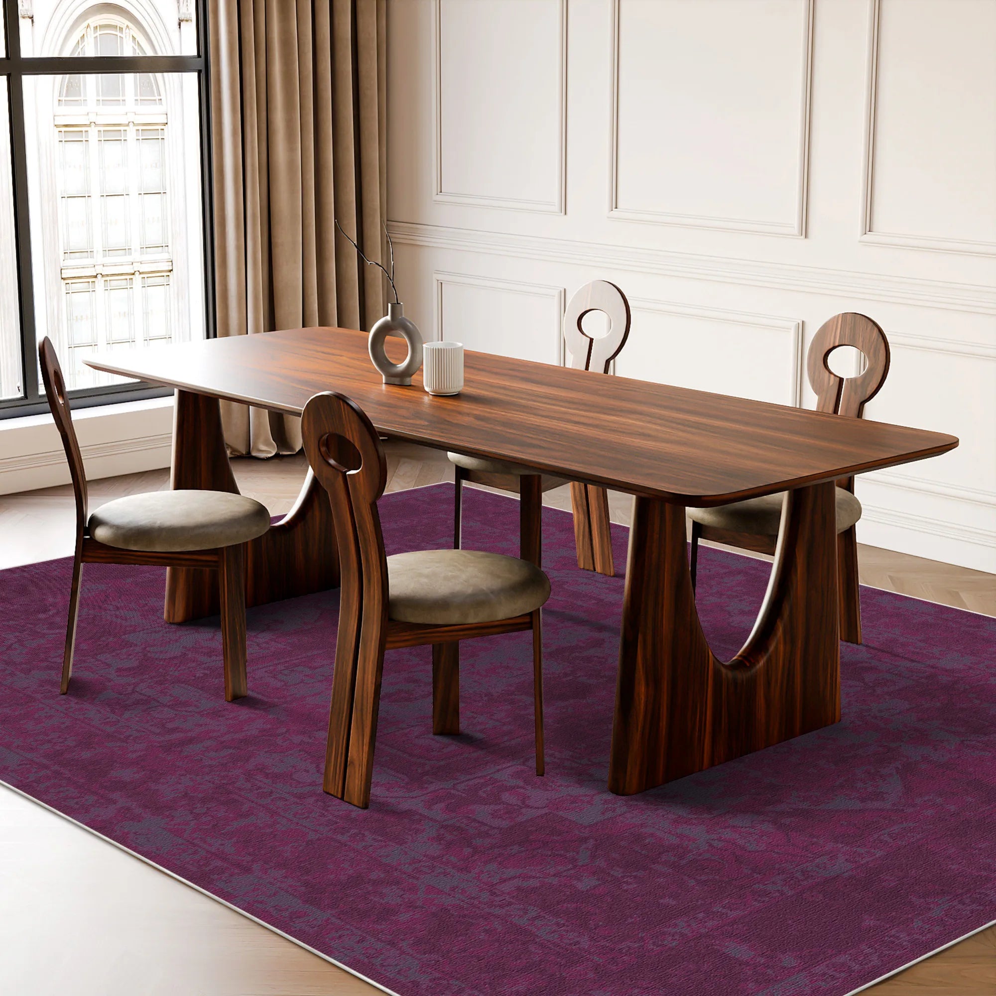 Souveräner Magenta Verblasster Medaillon-Teppich