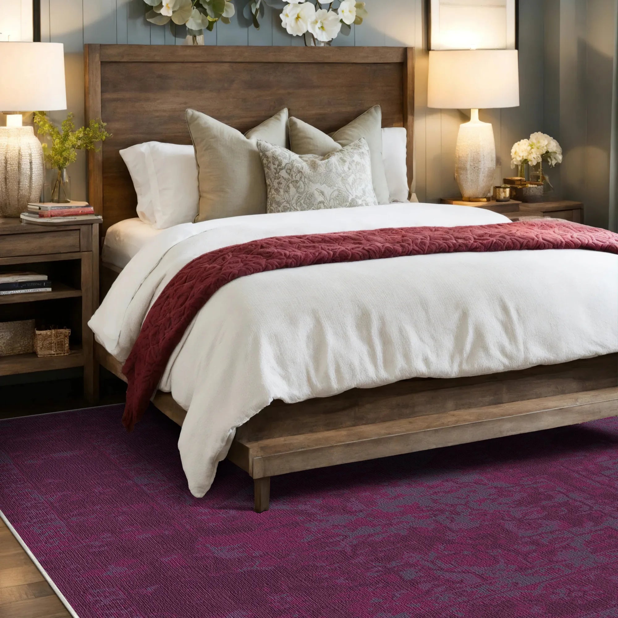 Souveräner Magenta Verblasster Medaillon-Teppich