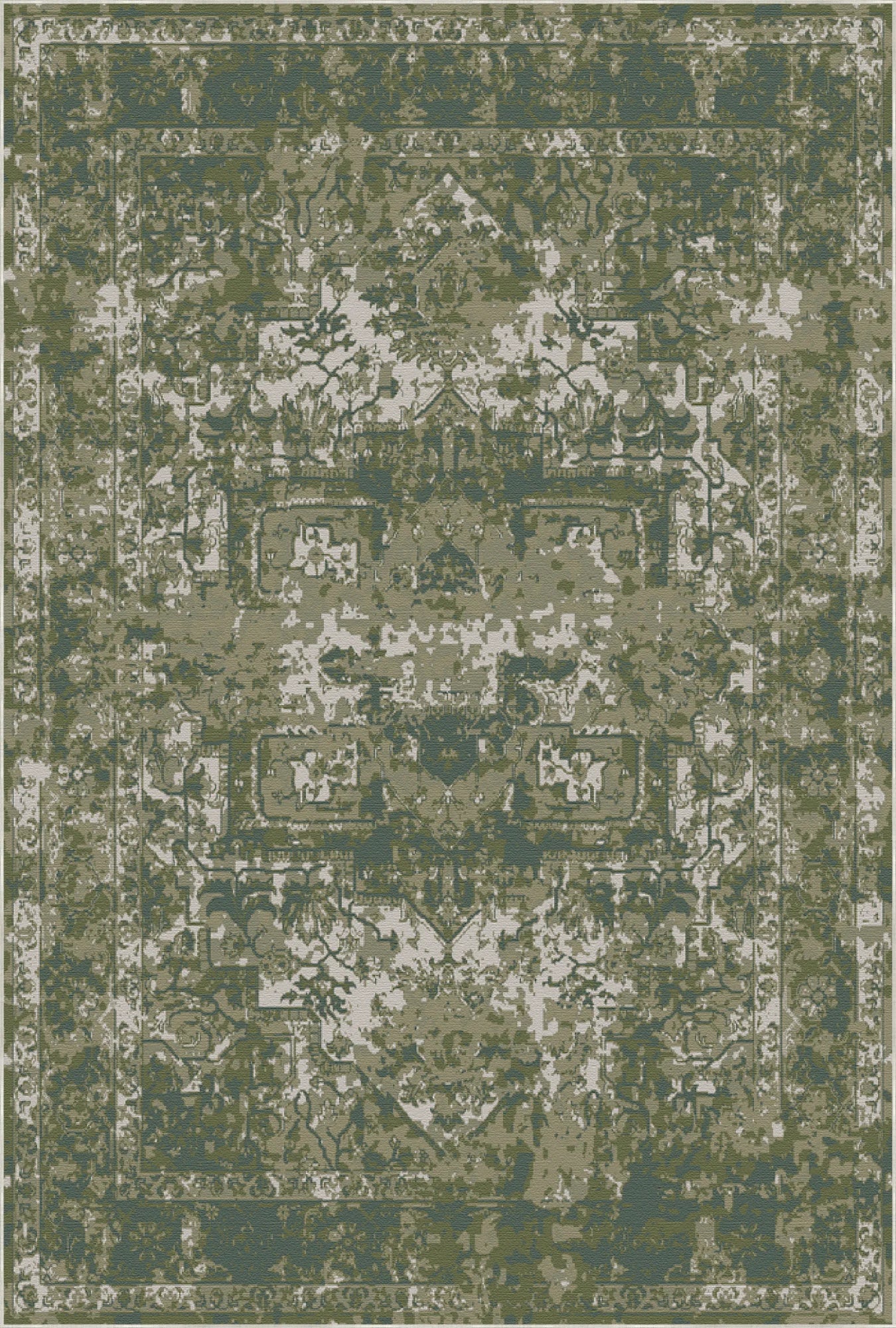 Grüner Nebel Erased Medaillon Teppich