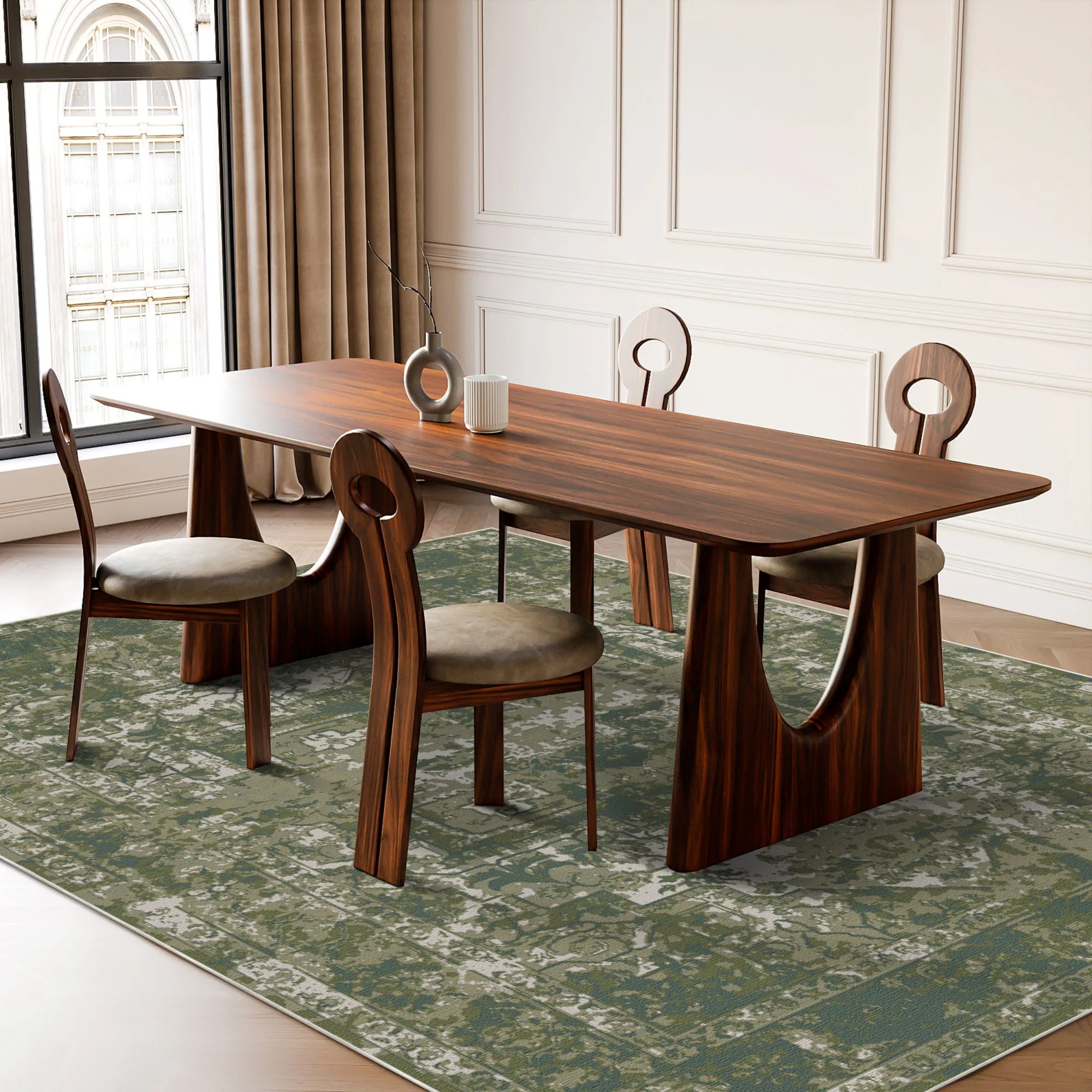 Grüner Nebel Erased Medaillon Teppich