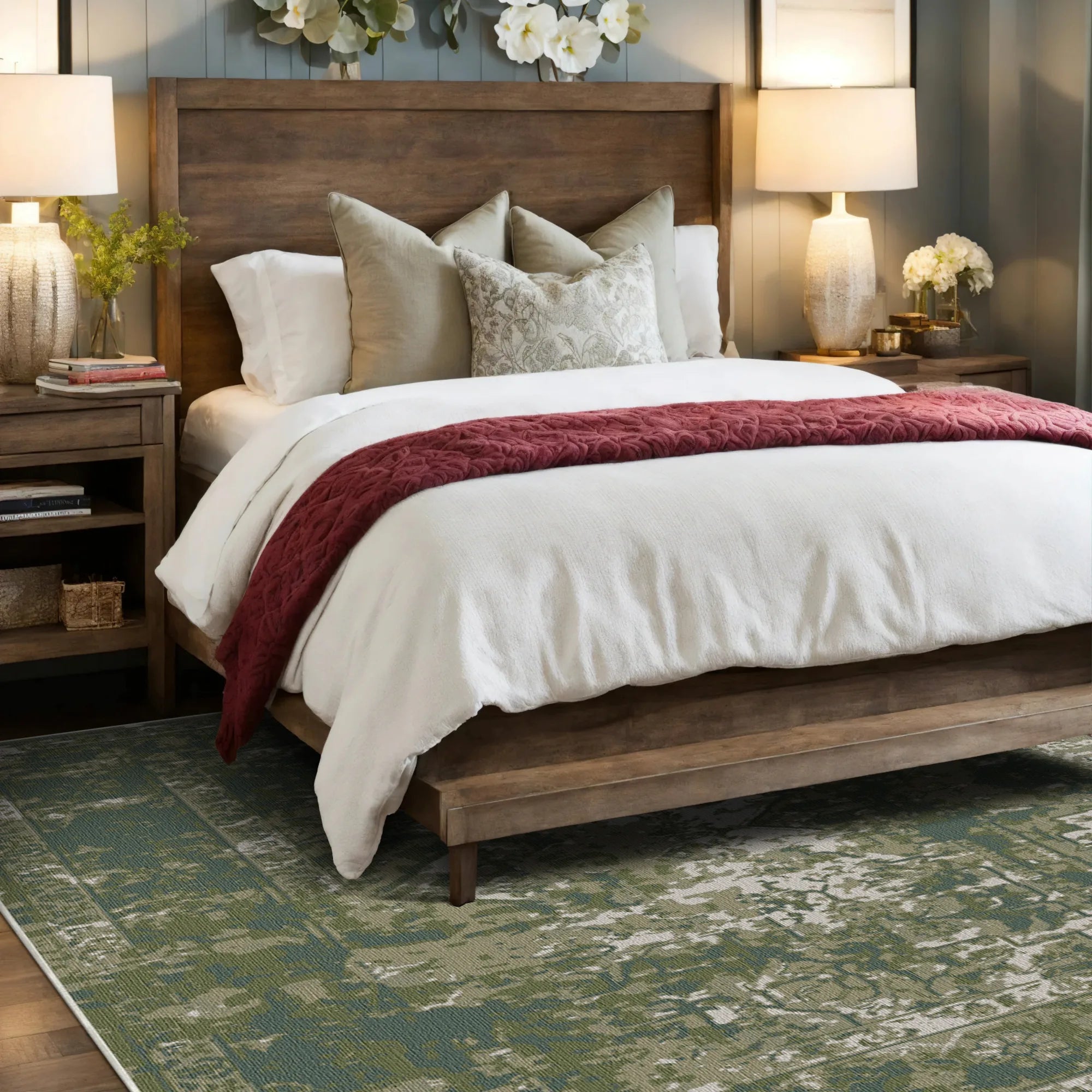 Grüner Nebel Erased Medaillon Teppich