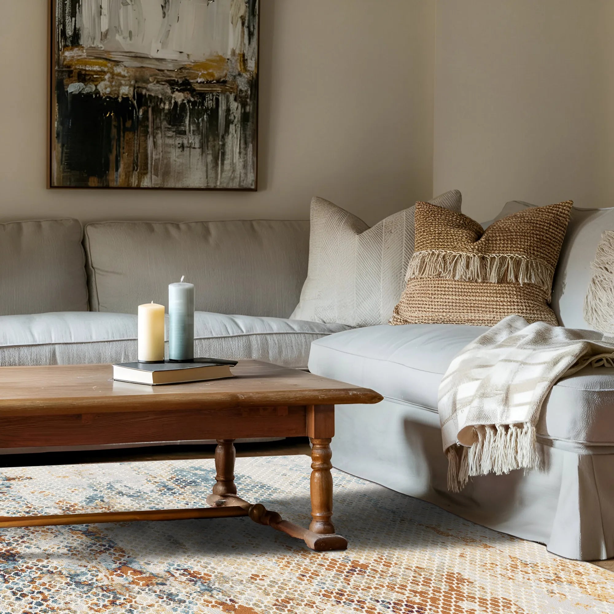 Abstrakter Teppich mit Leuchtendem Gittermuster