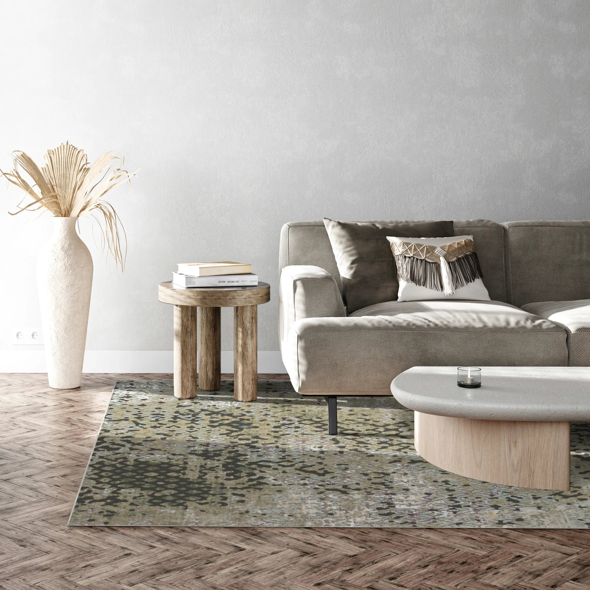 Rustikaler Olivgrüner Waschbarer Teppich