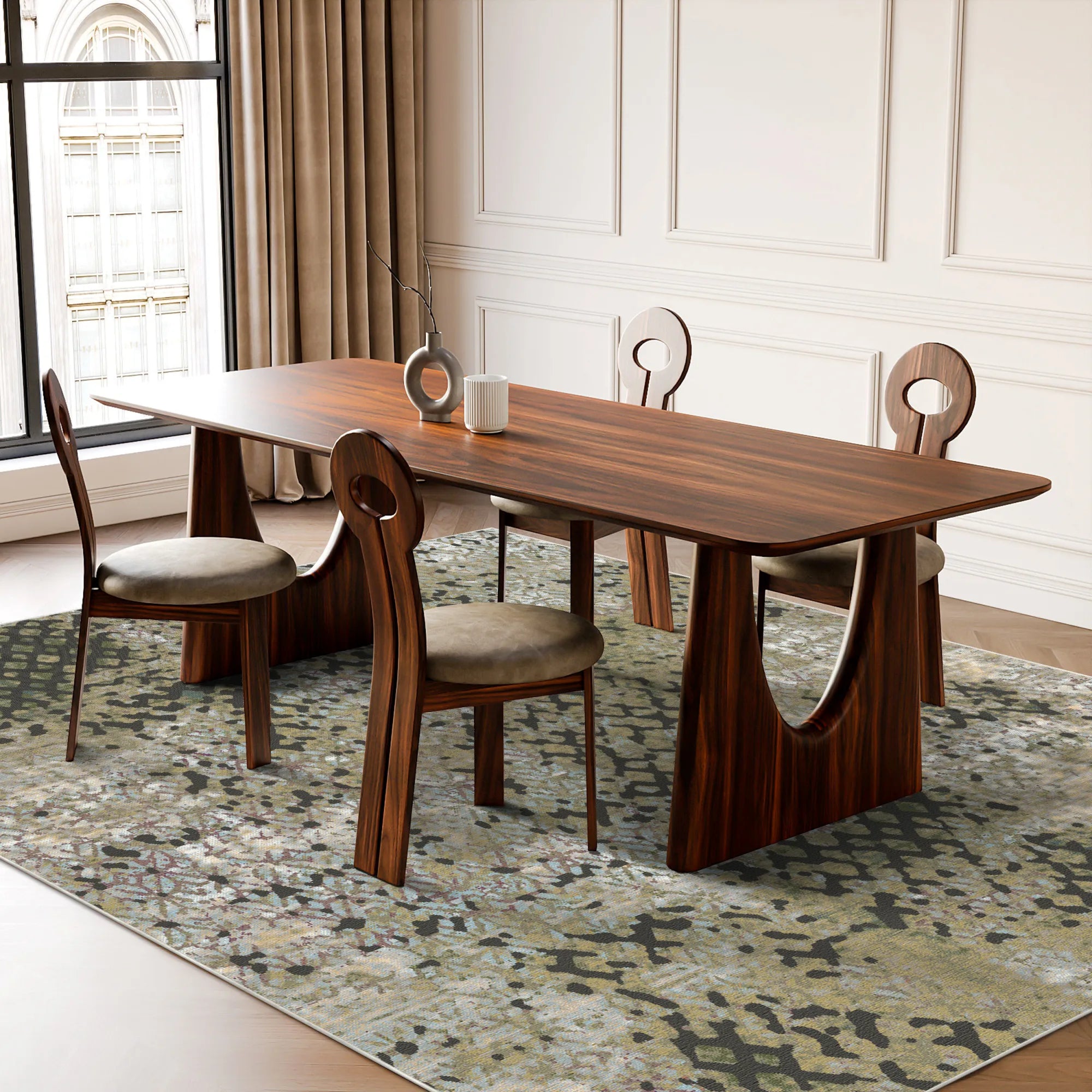 Rustikaler Olivgrüner Waschbarer Teppich